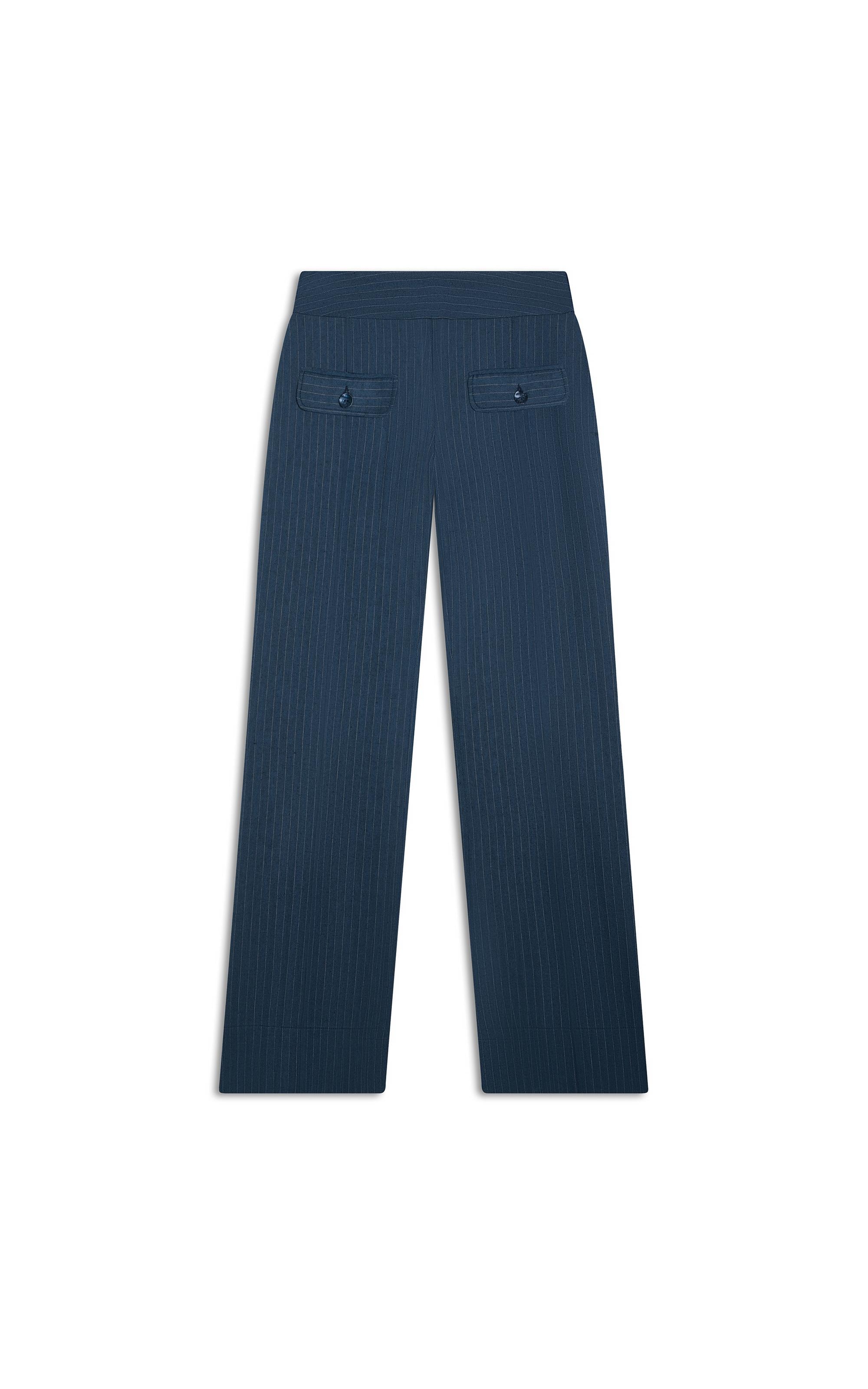 Calça Linho Laguna Chevil Pesponto Marinho