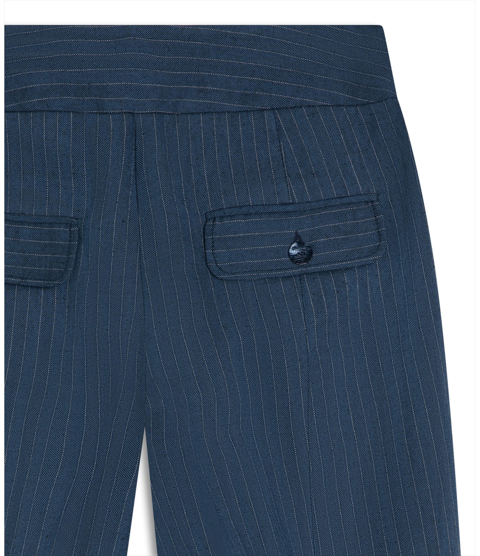 Calça Linho Laguna Chevil Pesponto Marinho