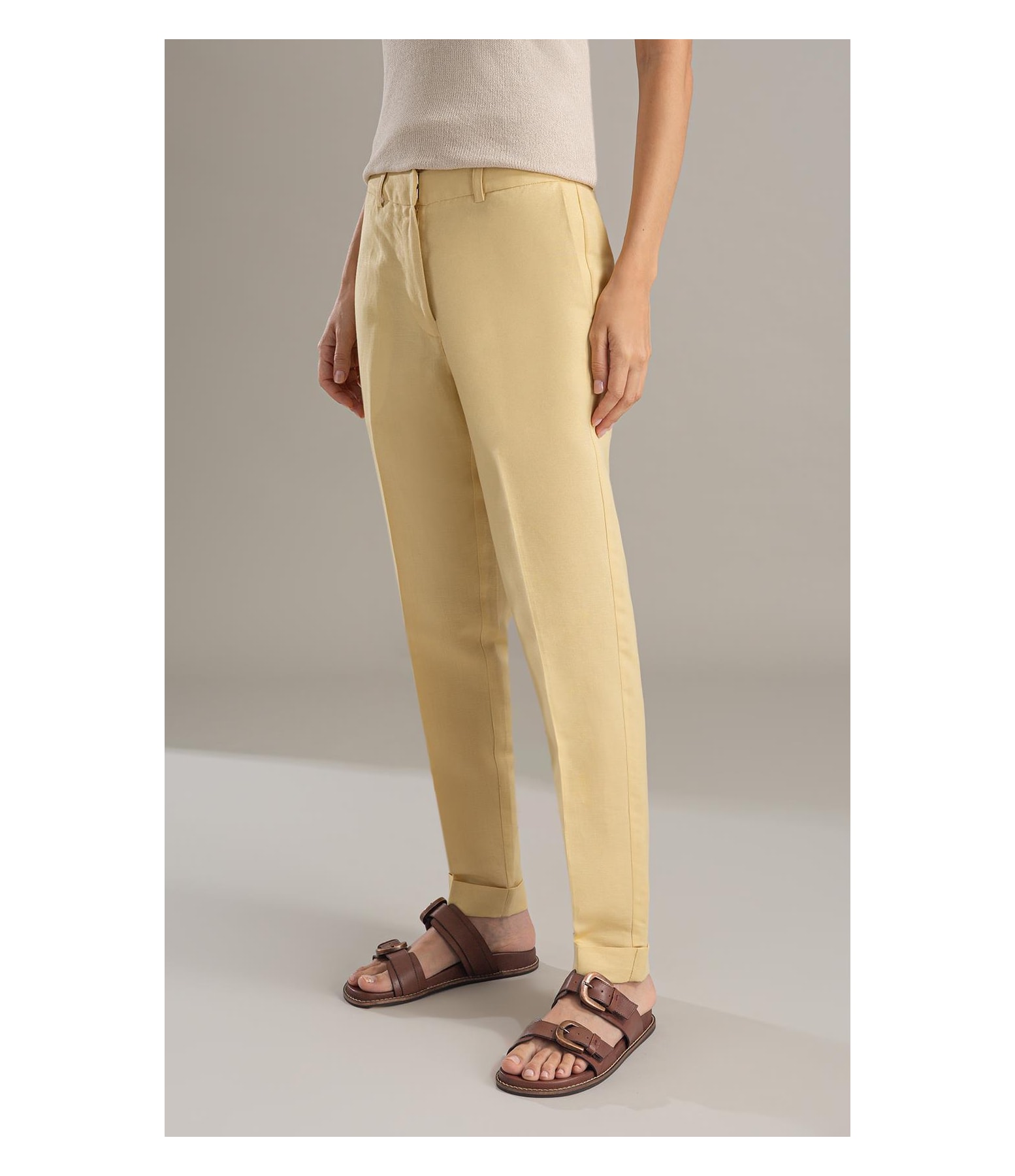 Calça Linho  Marseille Amarelo Claro