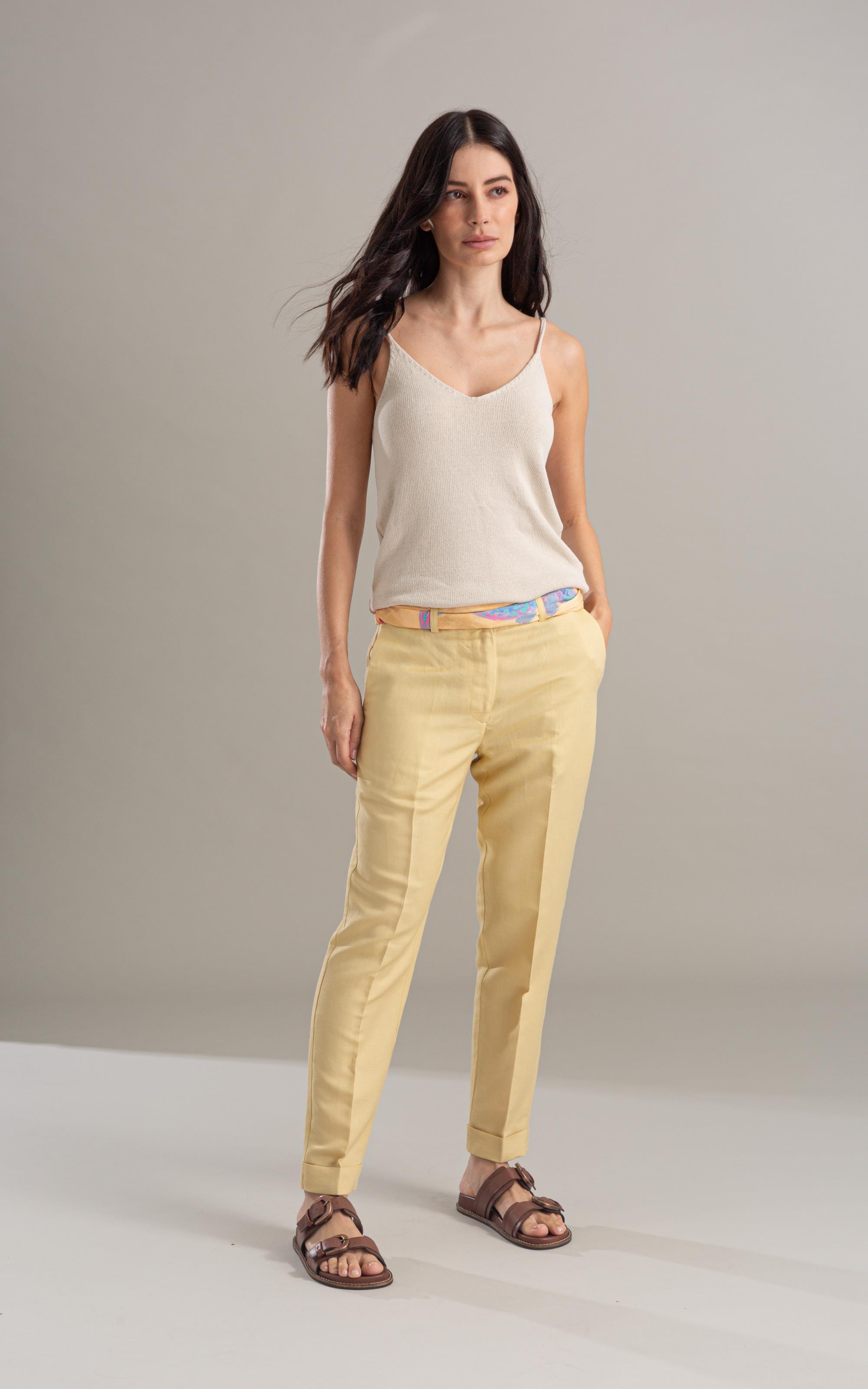 Calça Linho  Marseille Amarelo Claro