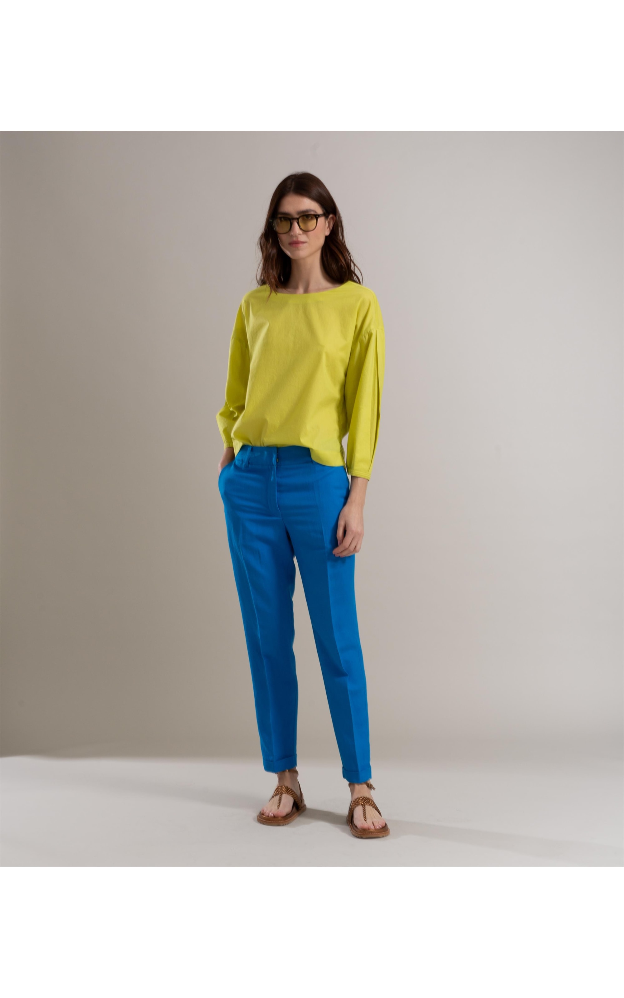 Calça Linho  Marseille Azul Bic
