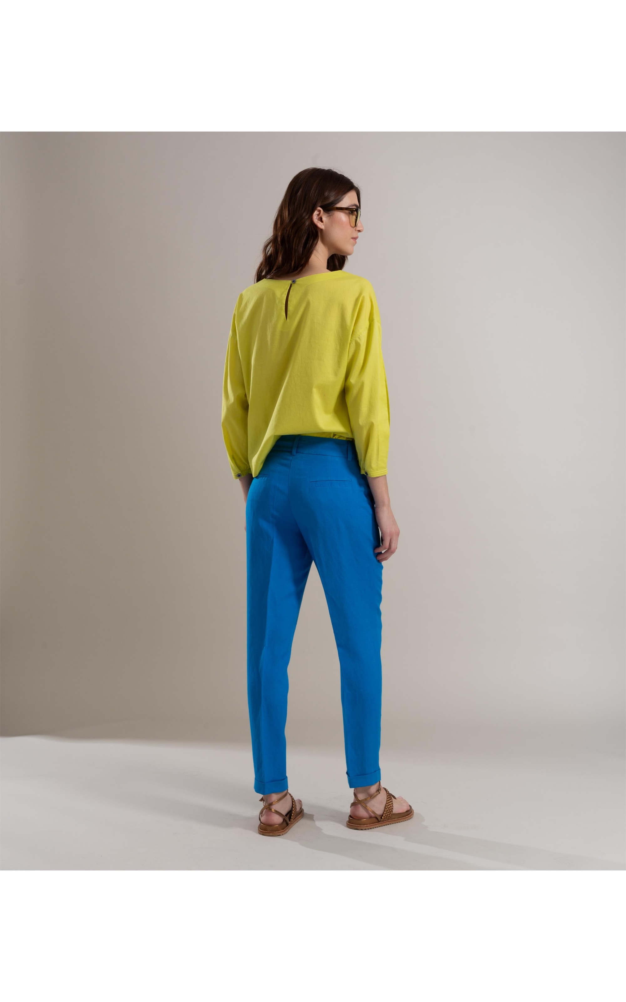 Calça Linho  Marseille Azul Bic
