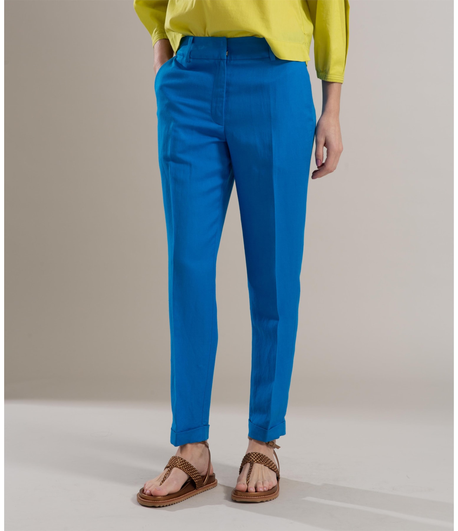 Calça Linho  Marseille Azul Bic