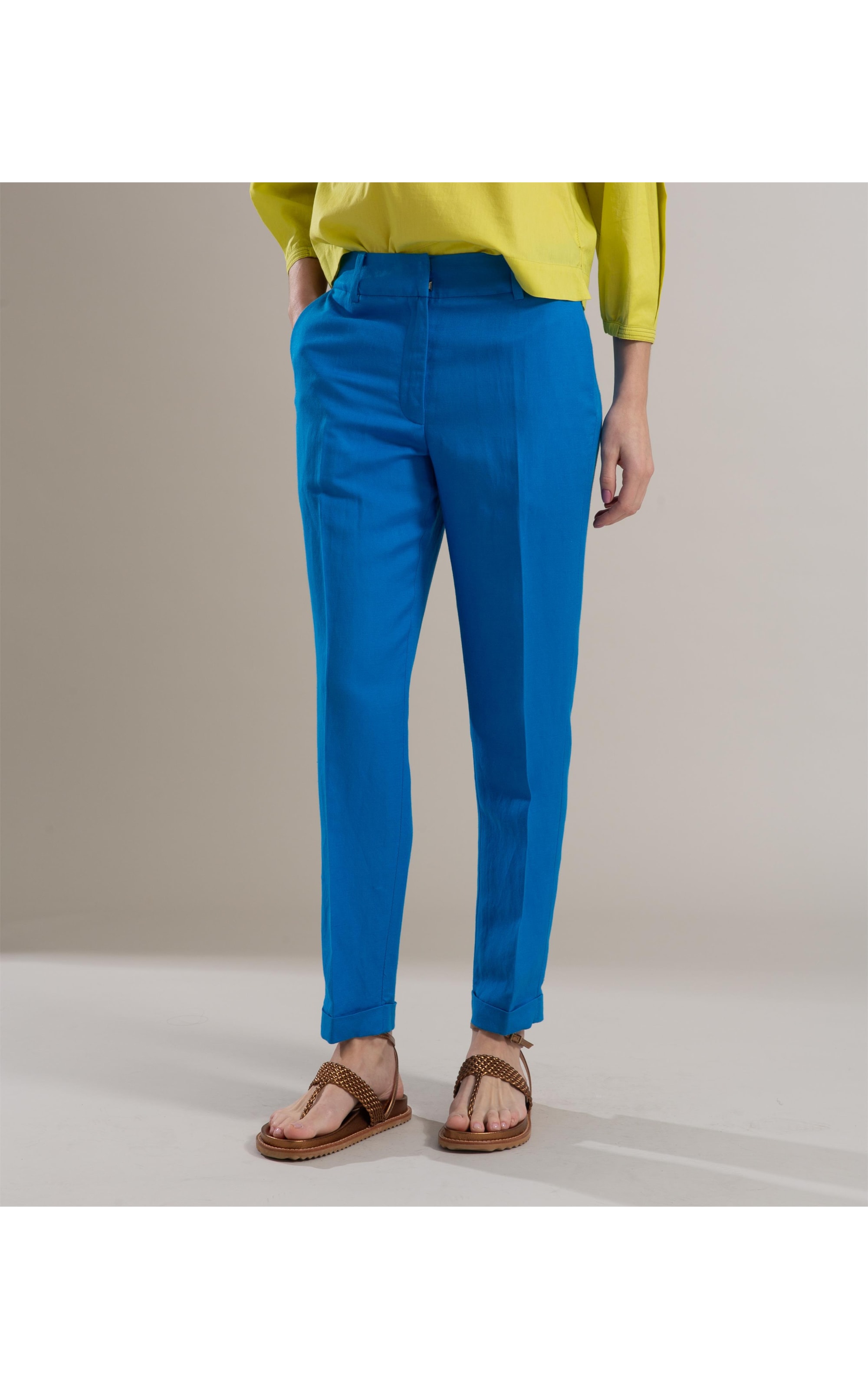 Calça Linho  Marseille Azul Bic