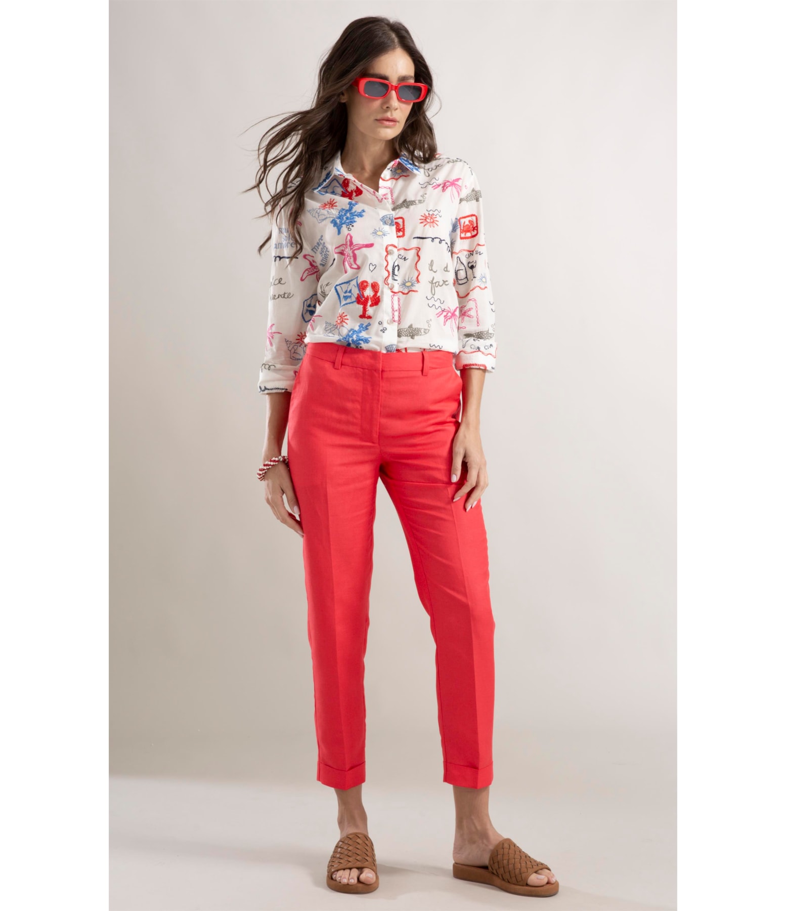 Calça Linho  Marseille Coral