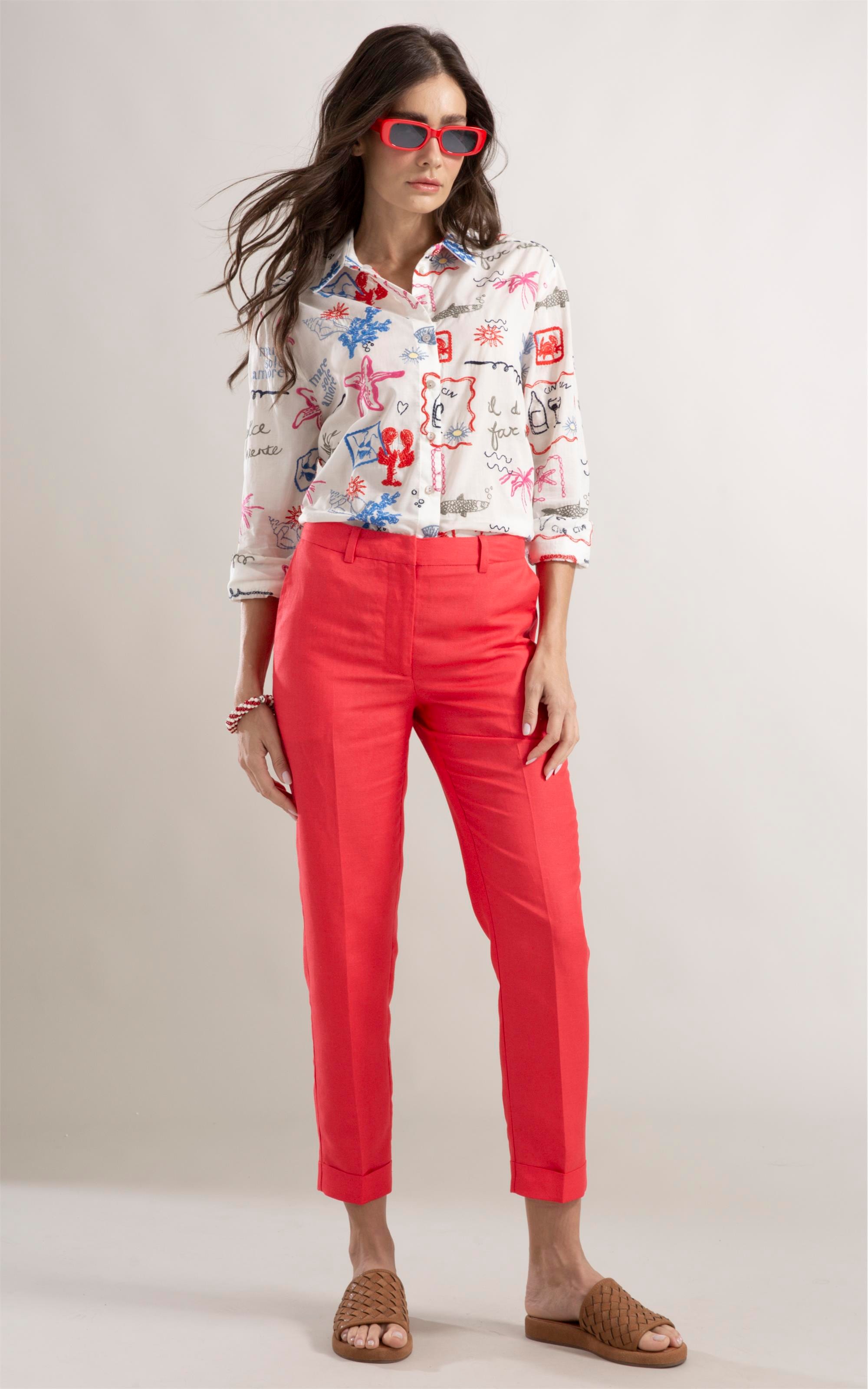 Calça Linho  Marseille Coral