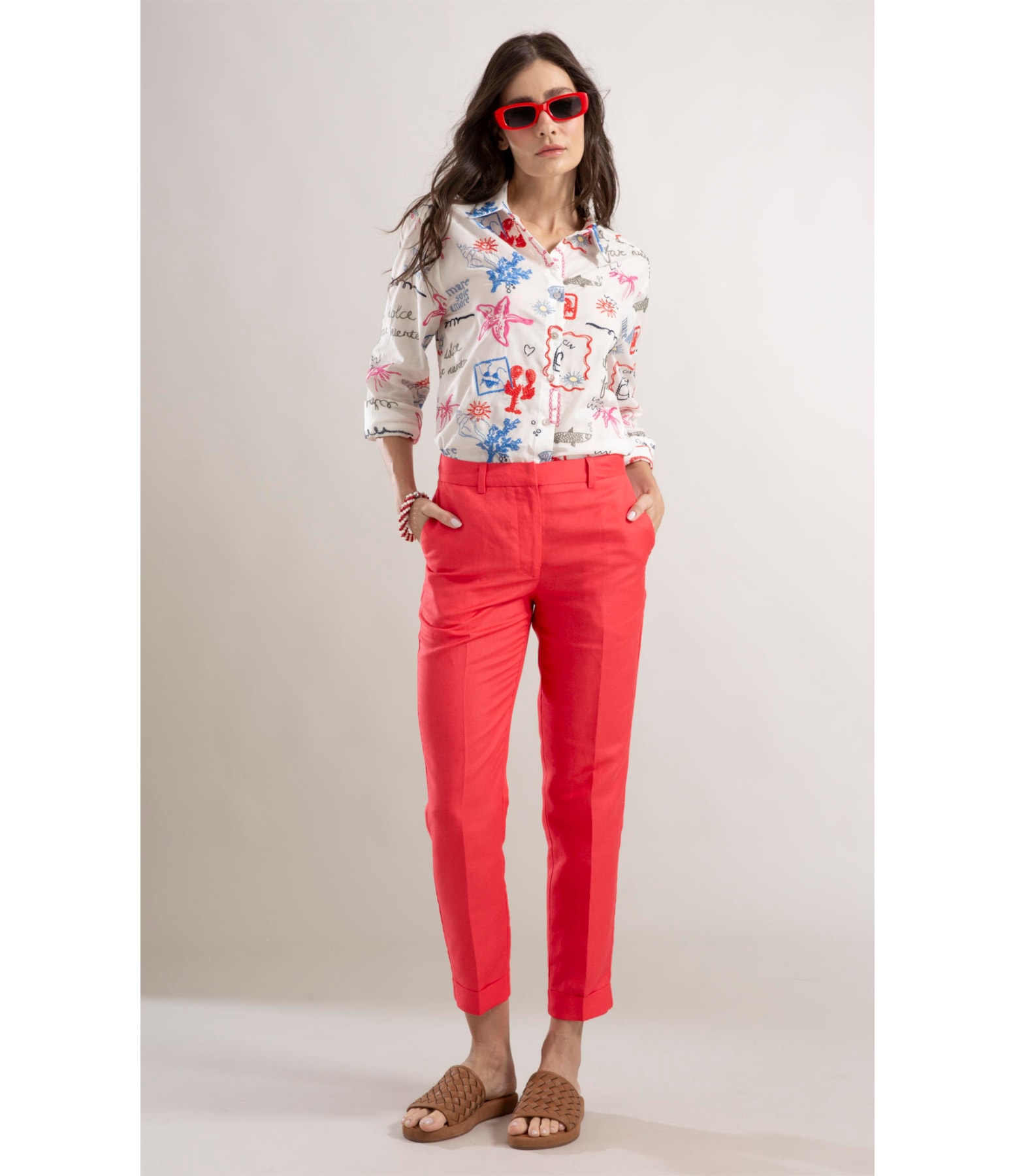 Calça Linho  Marseille Coral