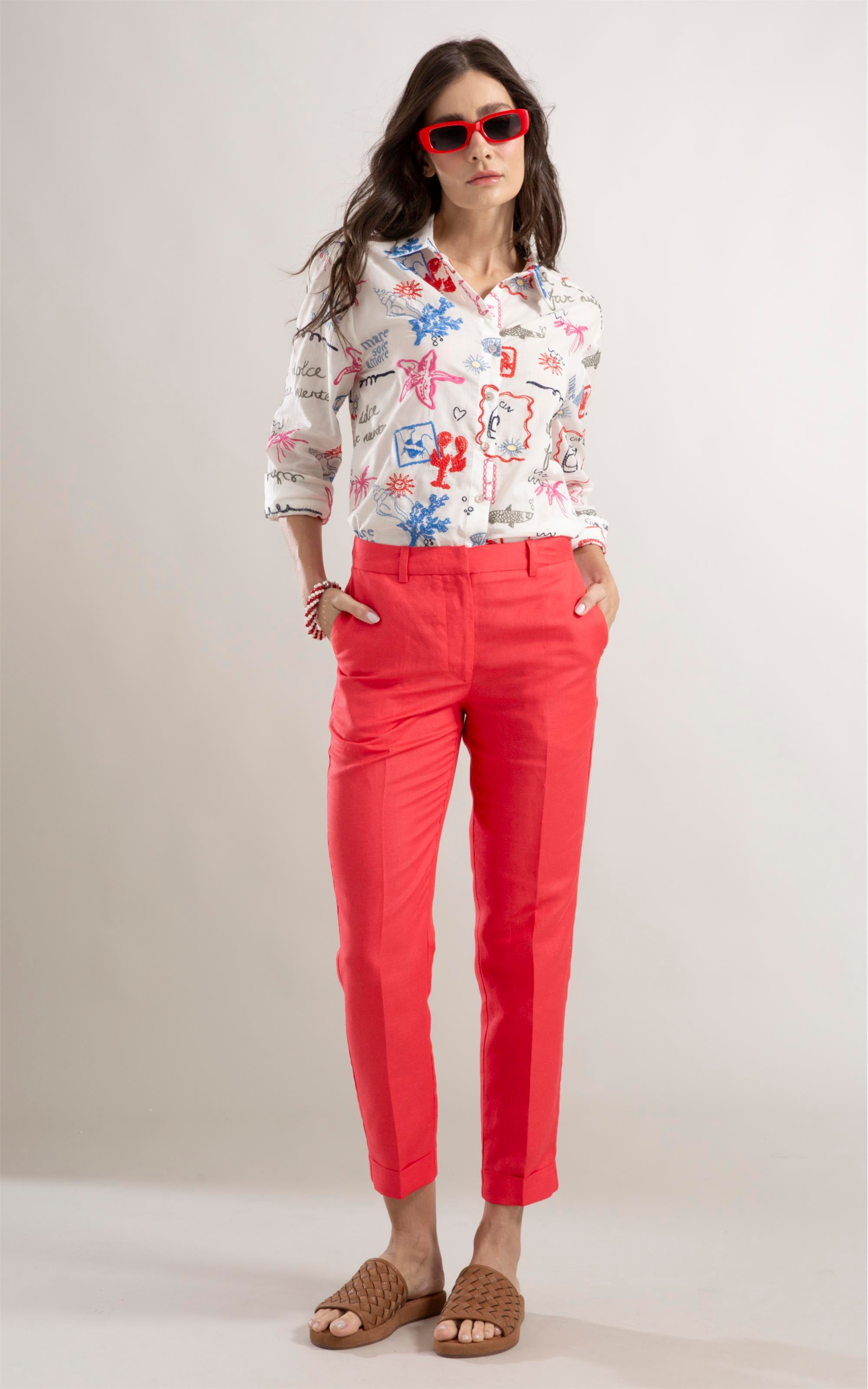 Calça Linho  Marseille Coral