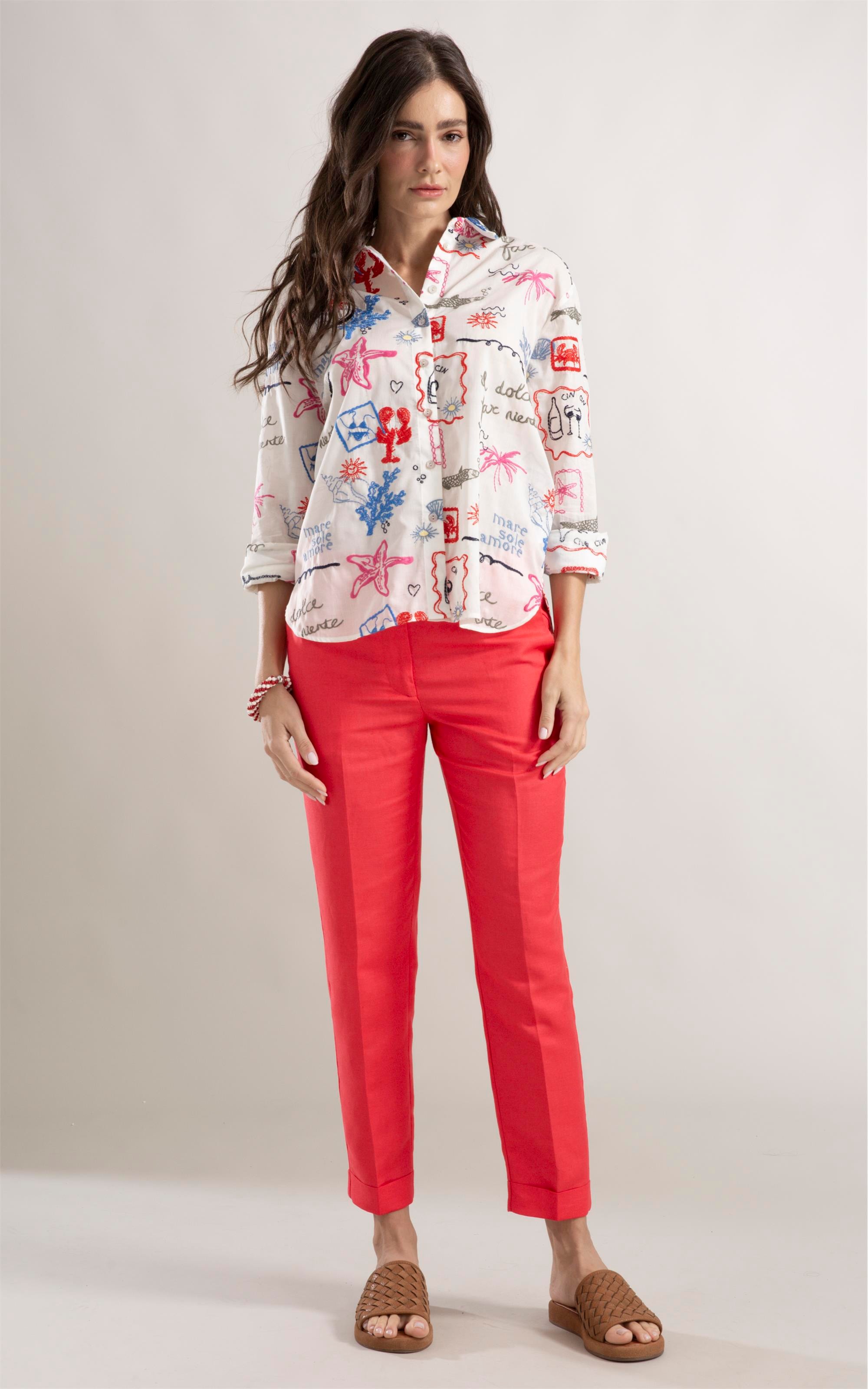 Calça Linho  Marseille Coral