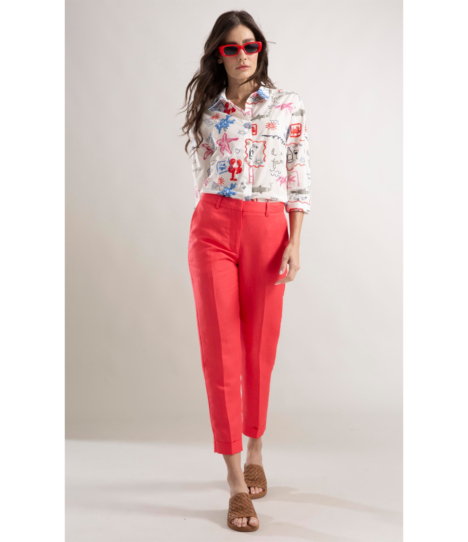 Calça Linho  Marseille Coral