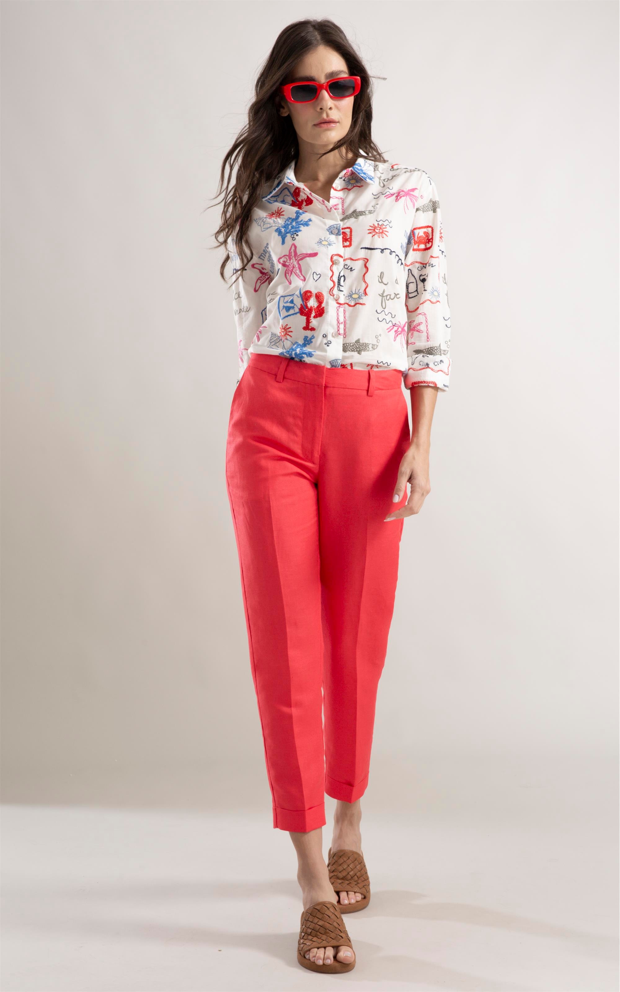 Calça Linho  Marseille Coral