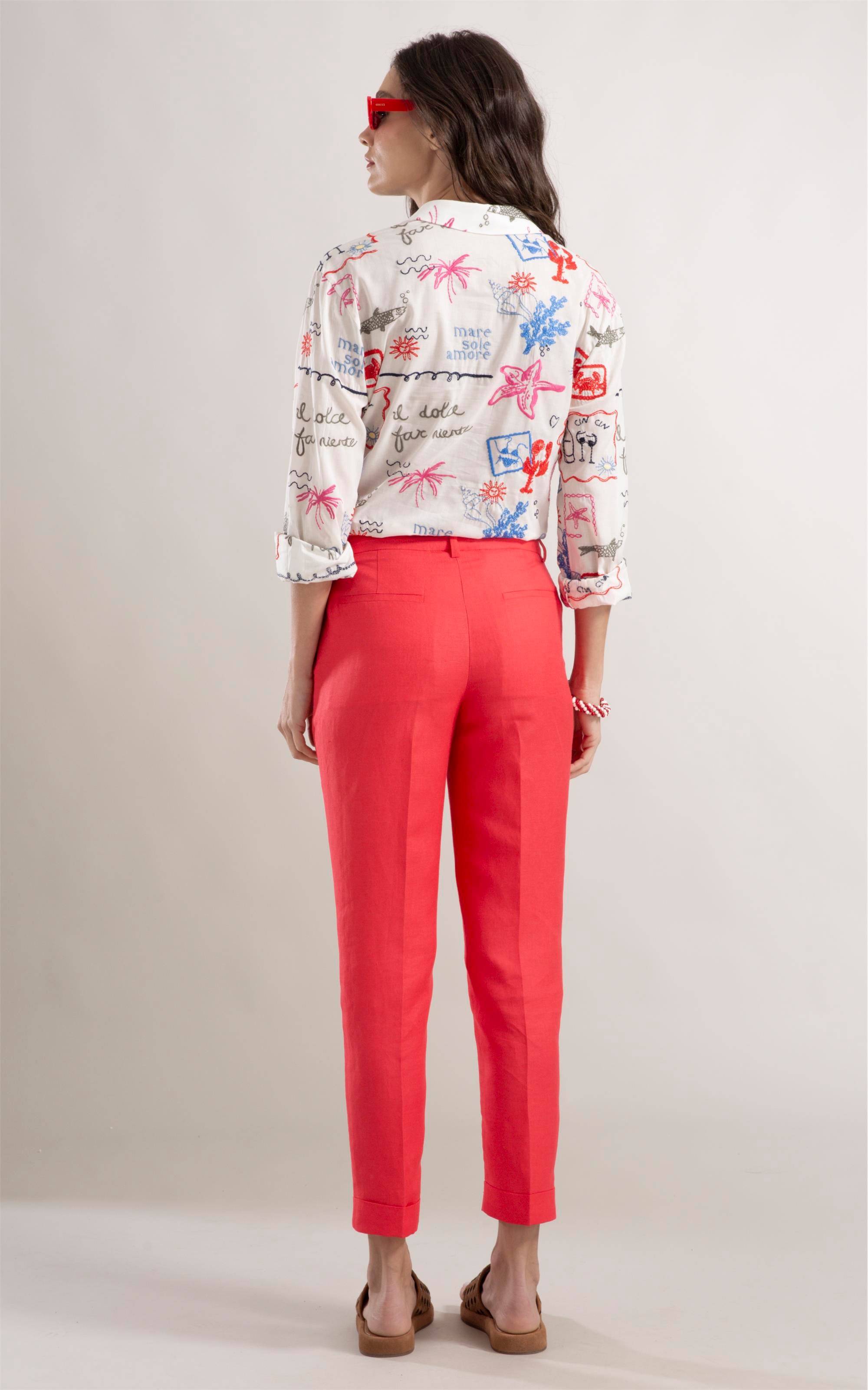 Calça Linho  Marseille Coral