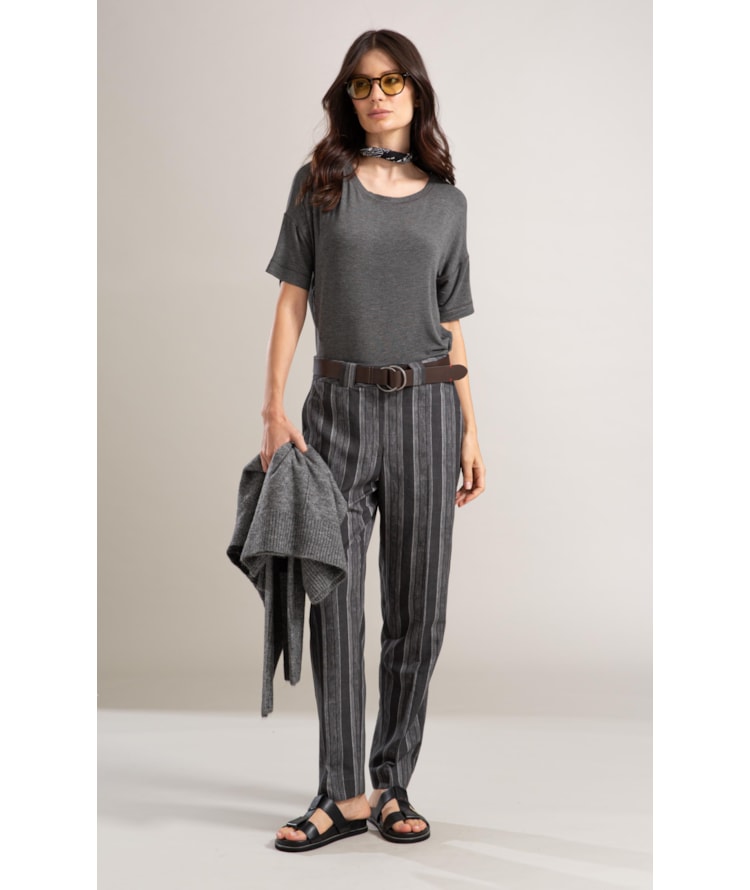 Calça Linho  Nori Striped Preto