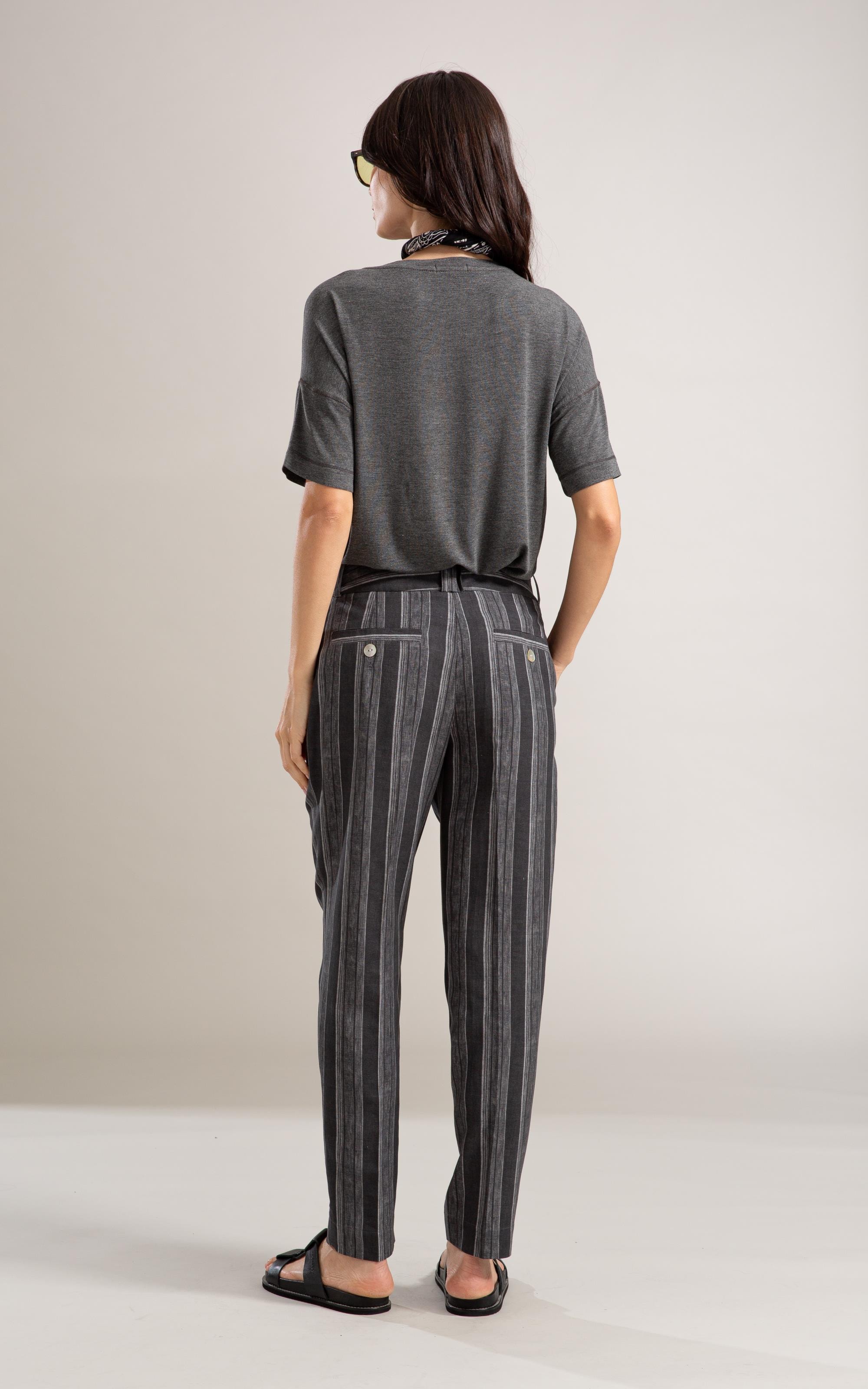 Calça Linho  Nori Striped Preto