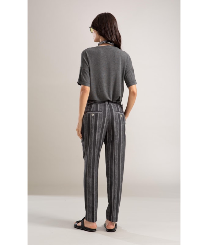 Calça Linho  Nori Striped Preto