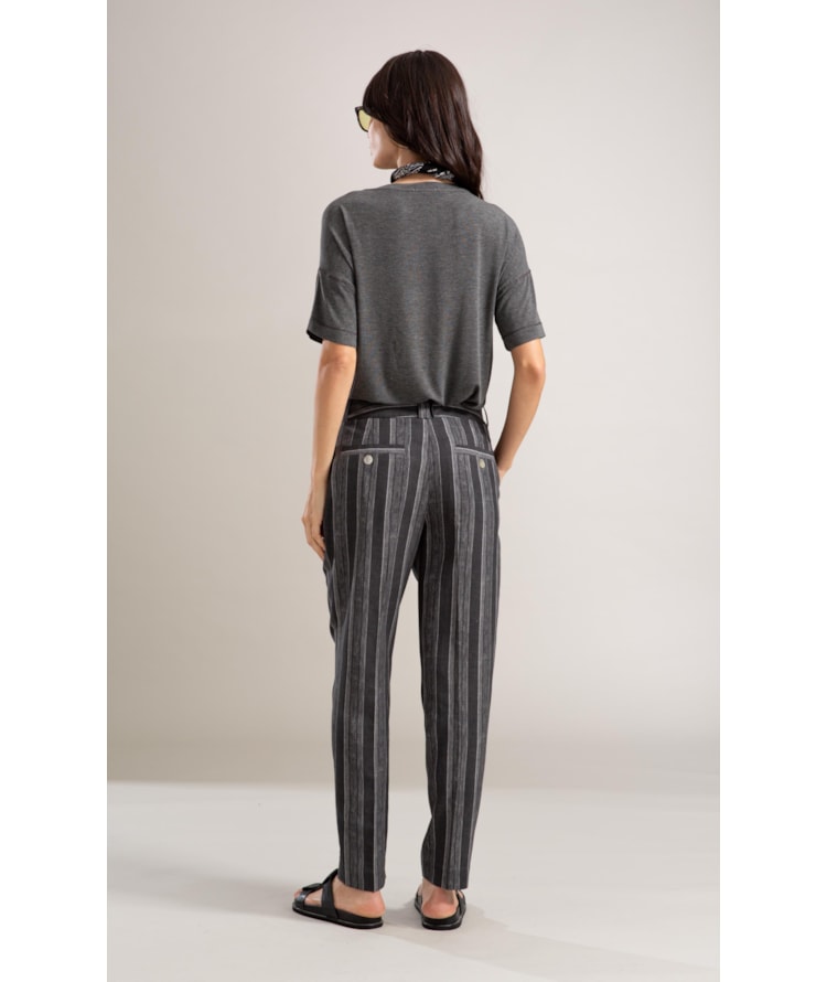 Calça Linho  Nori Striped Preto