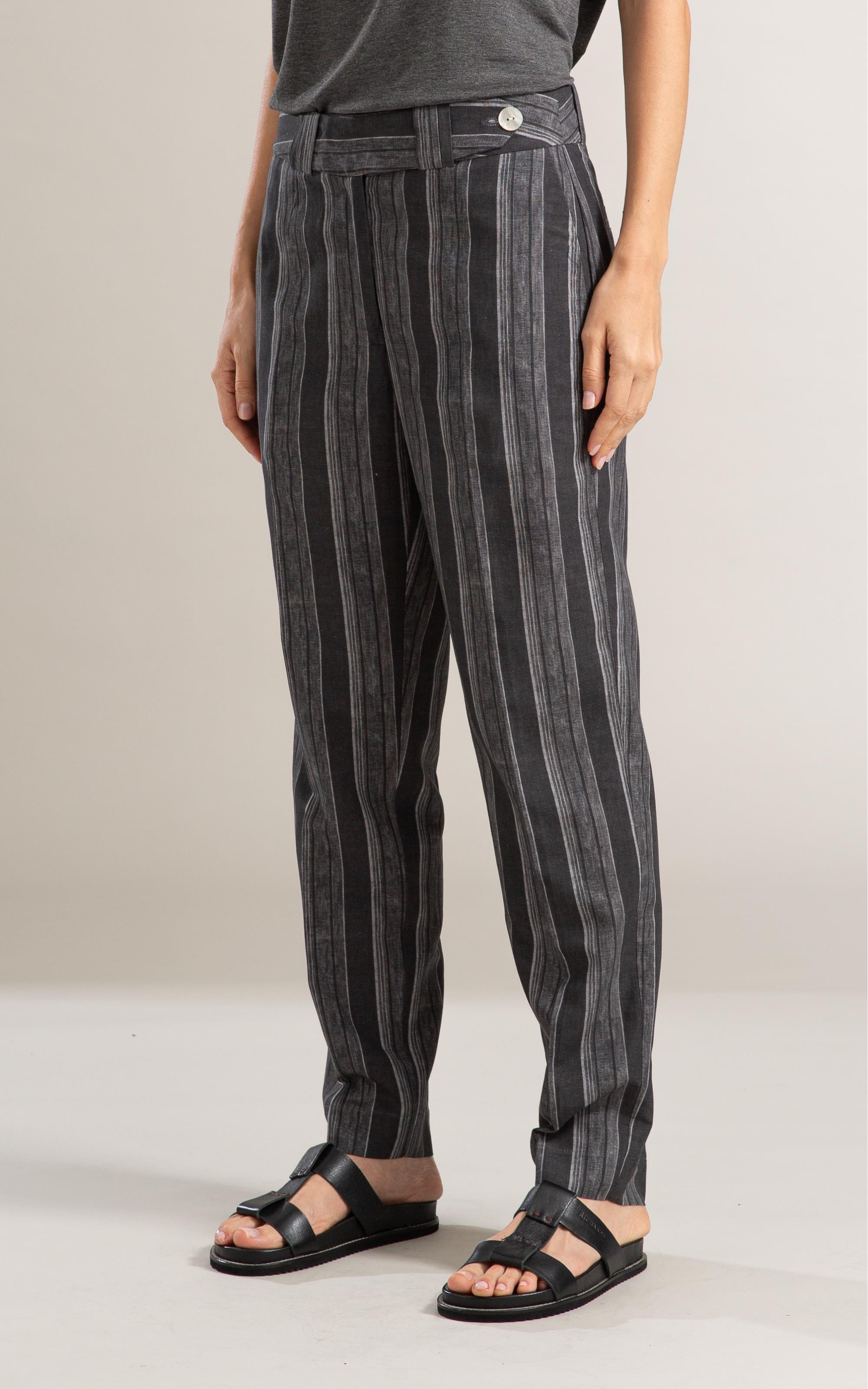 Calça Linho  Nori Striped Preto