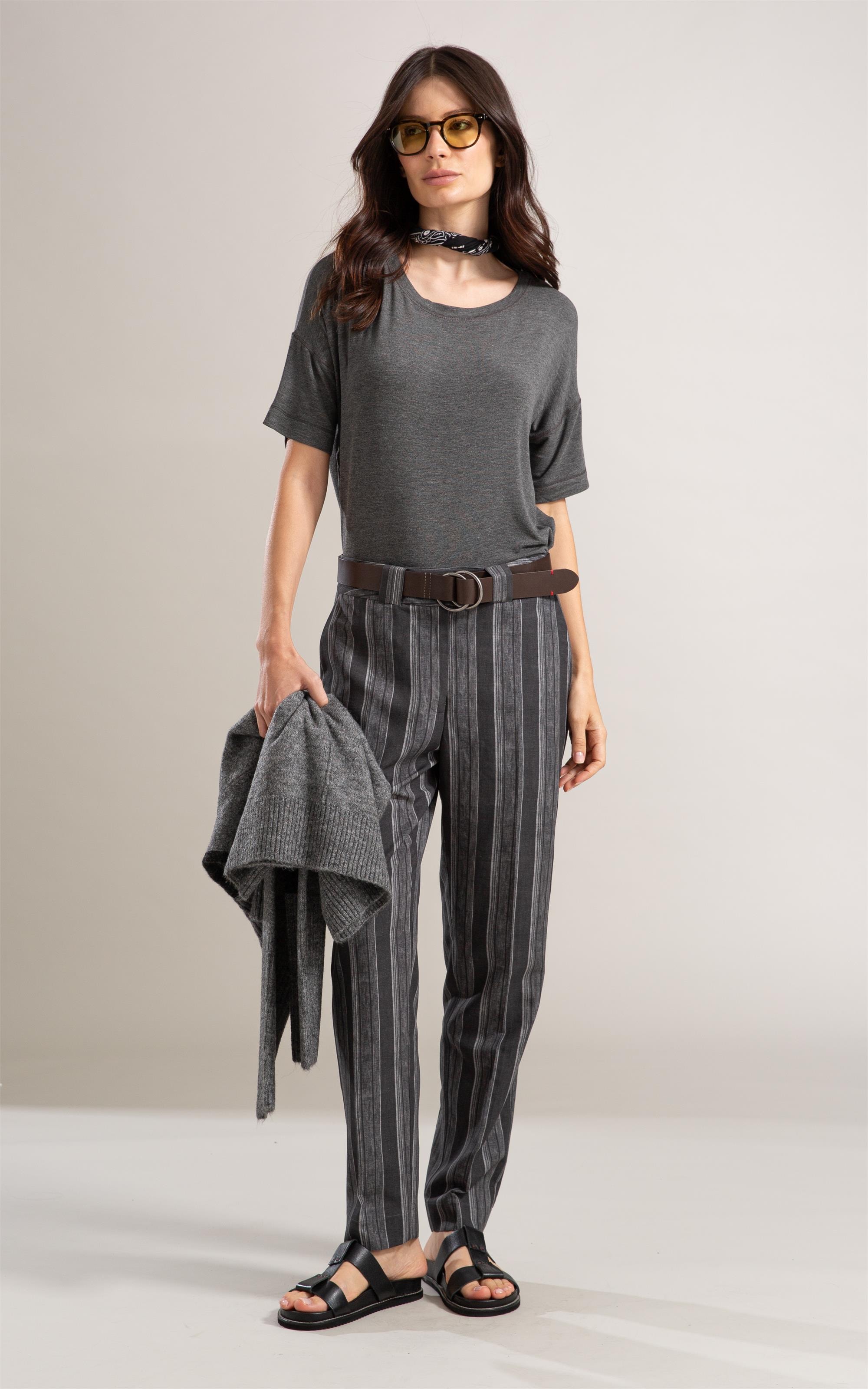 Calça Linho  Nori Striped Preto