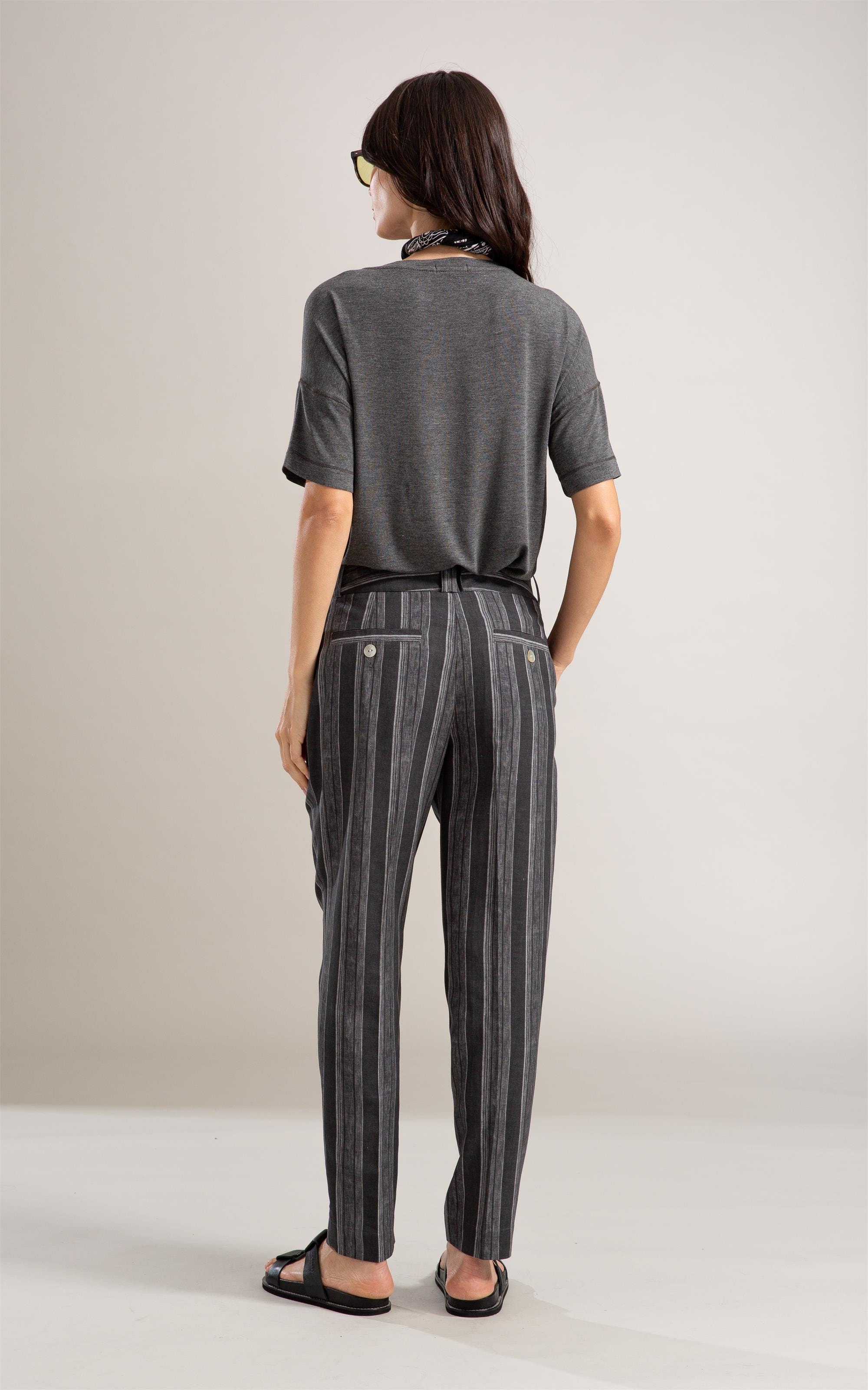 Calça Linho  Nori Striped Preto