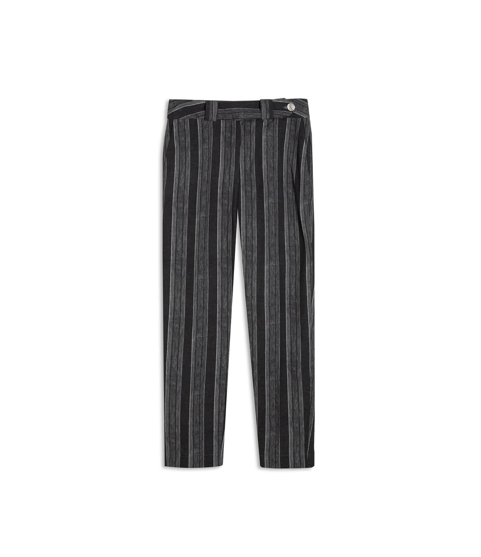 Calça Linho  Nori Striped Preto