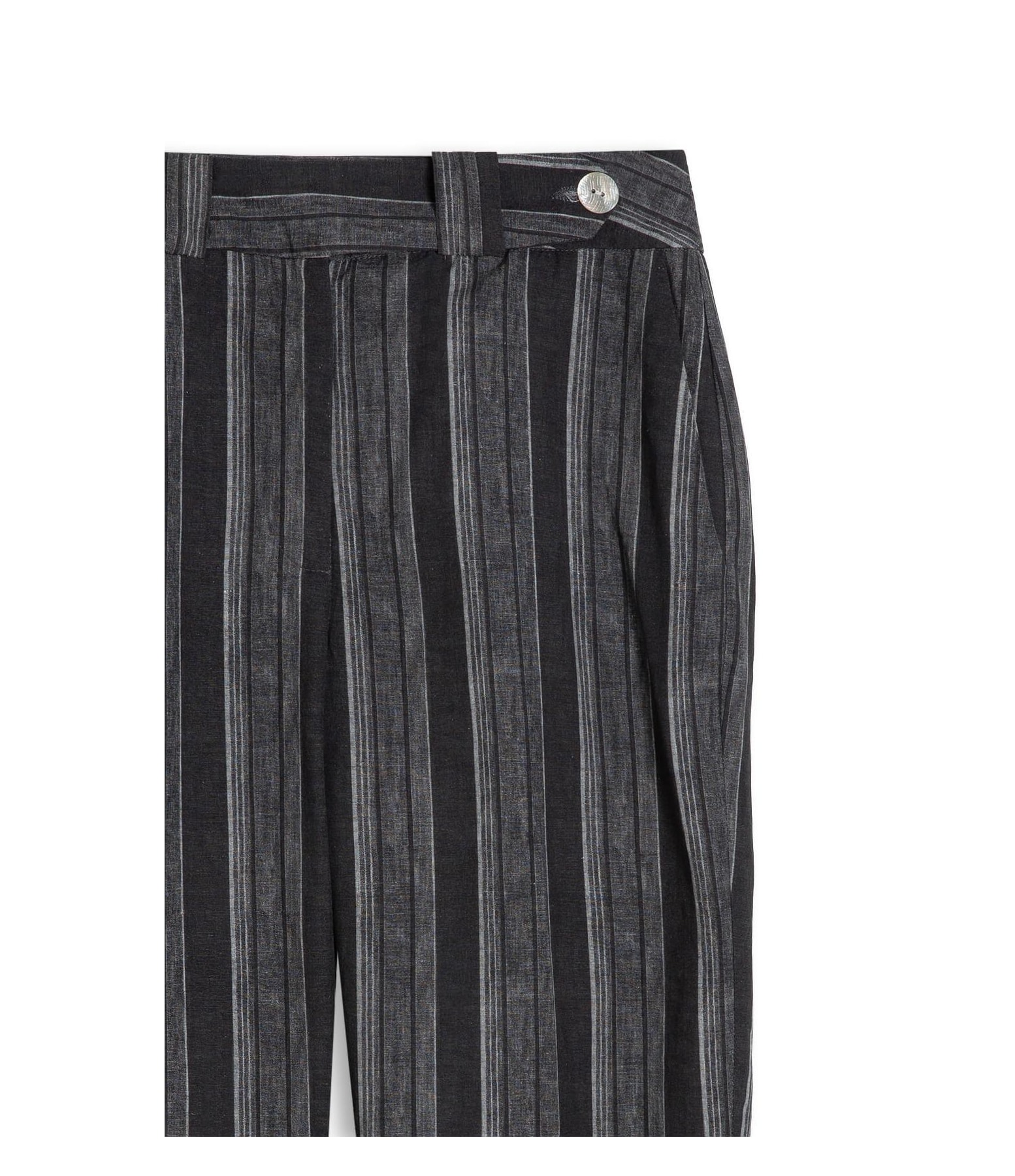 Calça Linho  Nori Striped Preto