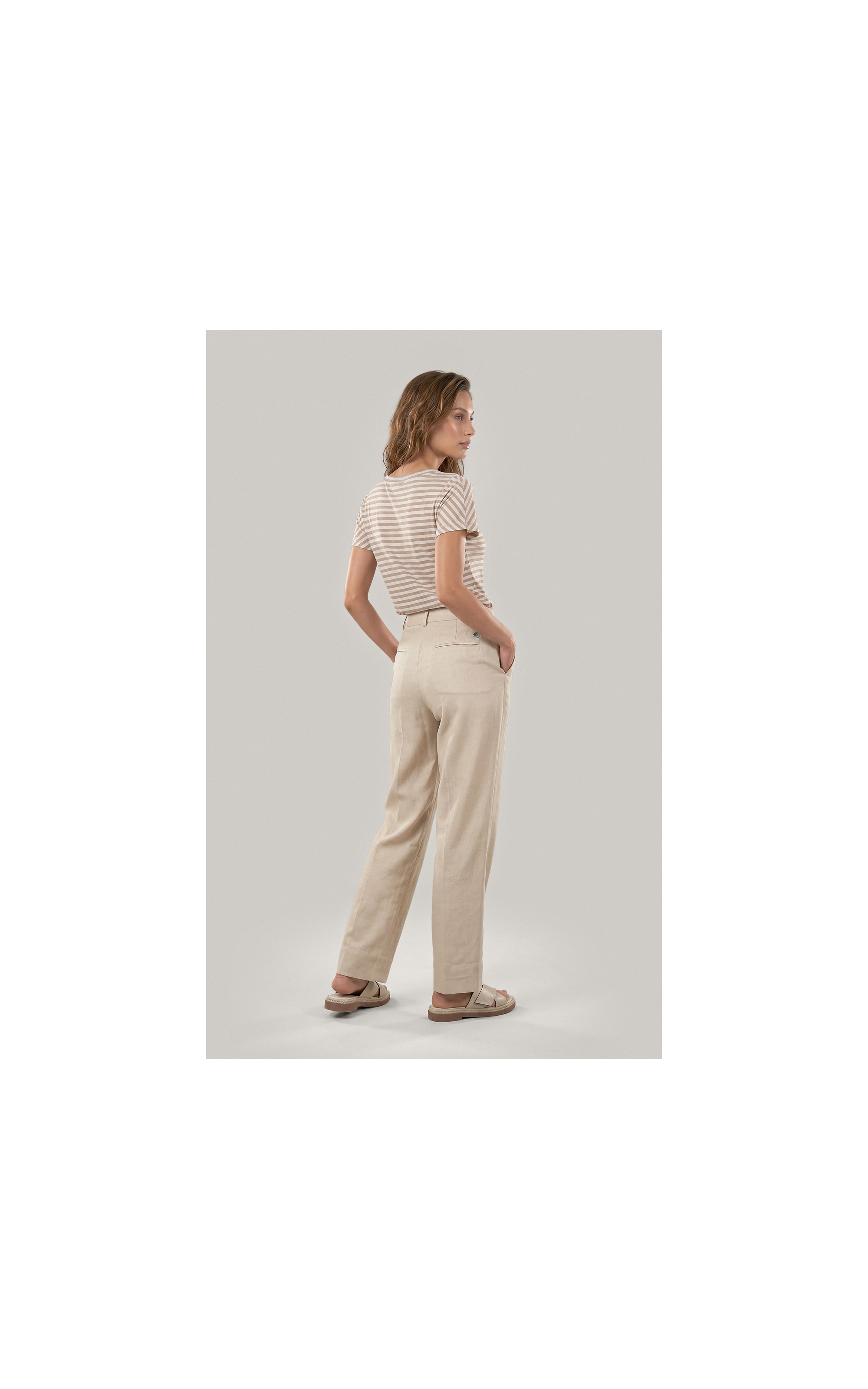 Calça Linho  Reta Bege