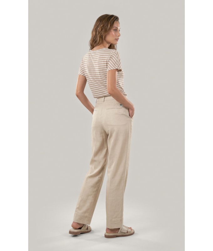 Calça Linho  Reta Bege
