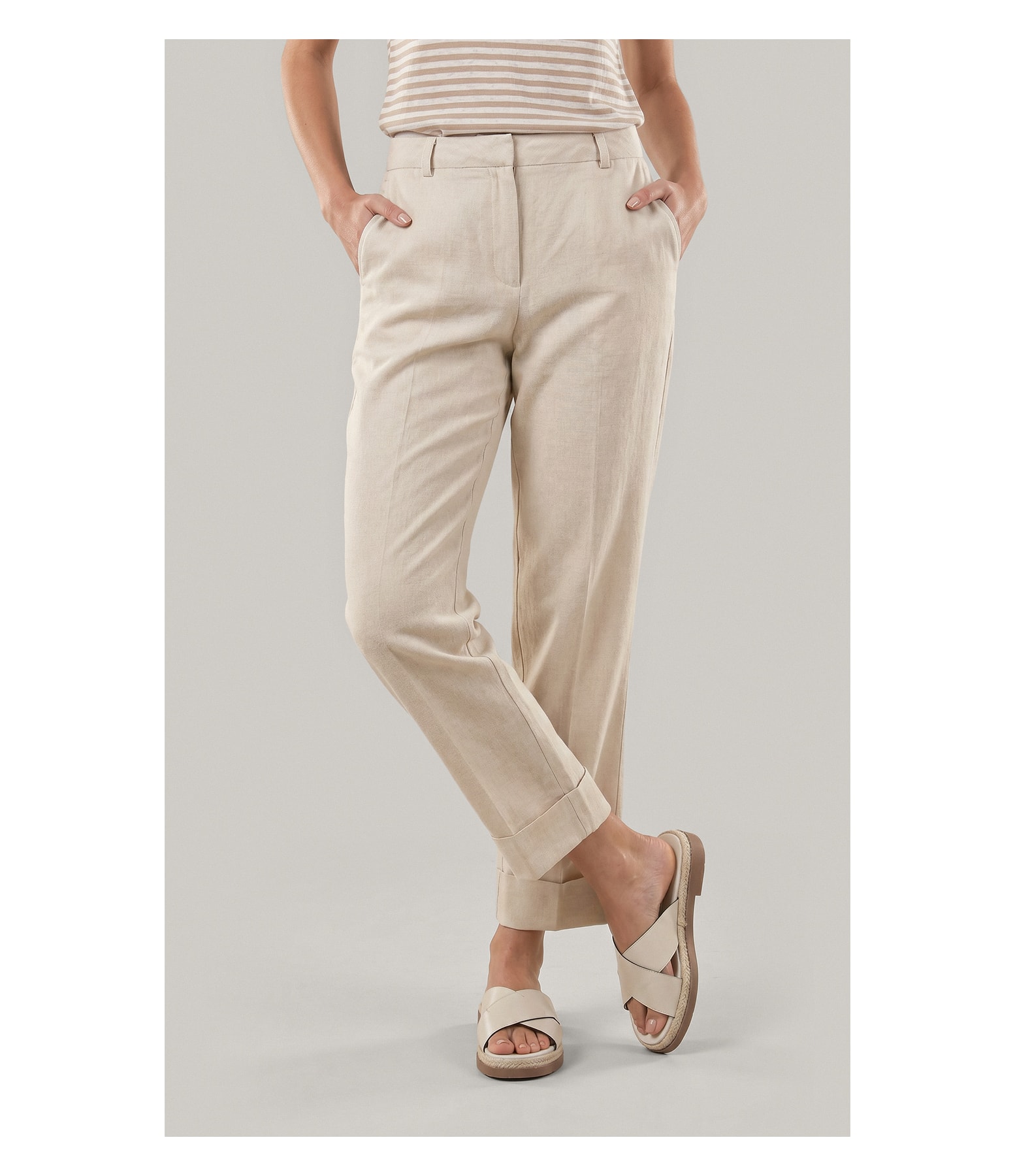 Calça Linho  Reta Bege