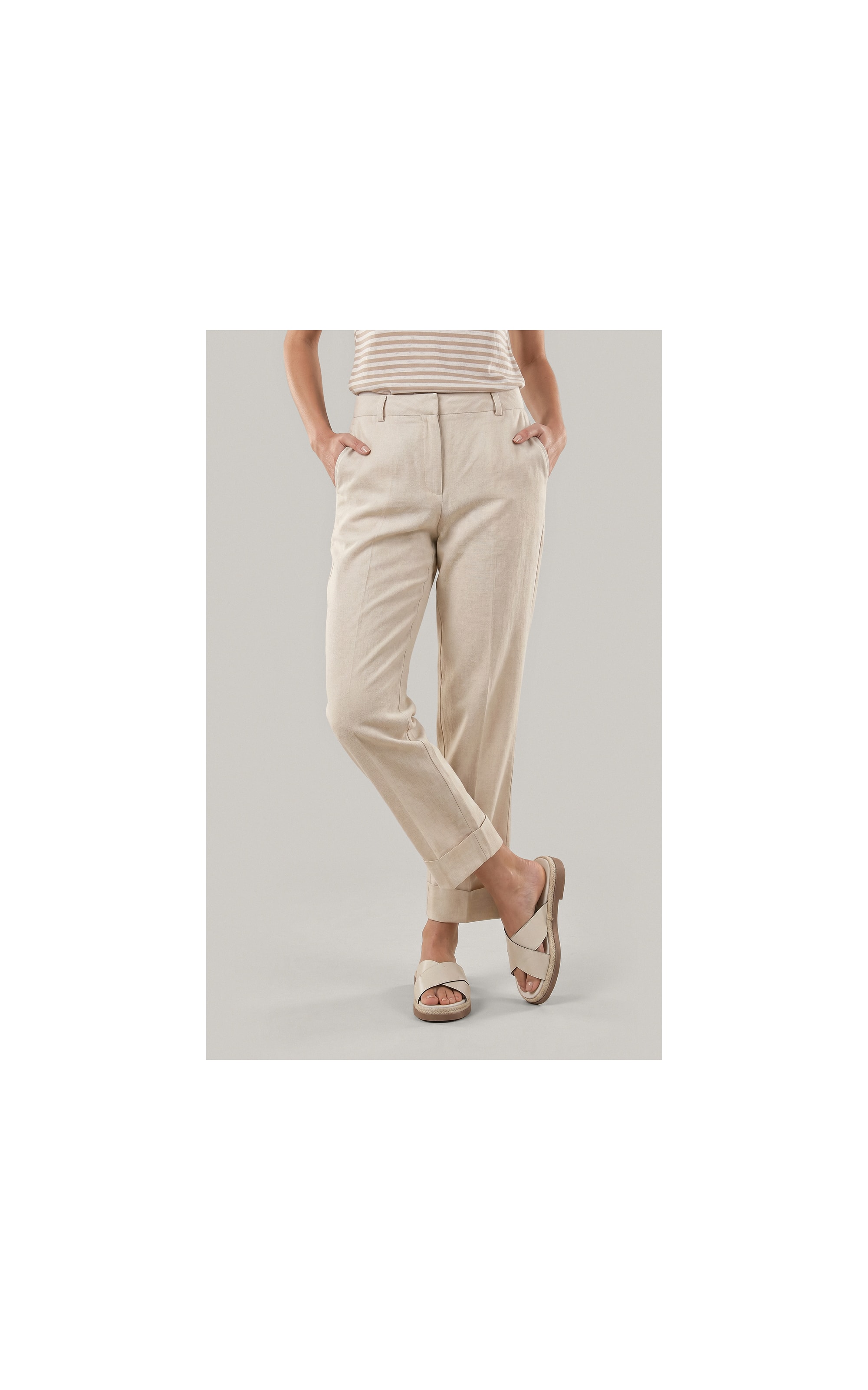 Calça Linho  Reta Bege