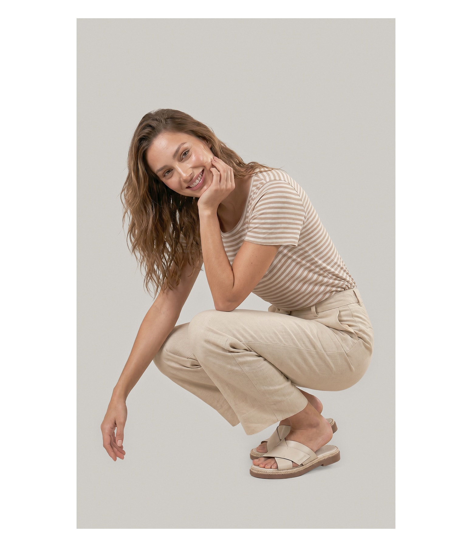 Calça Linho  Reta Bege