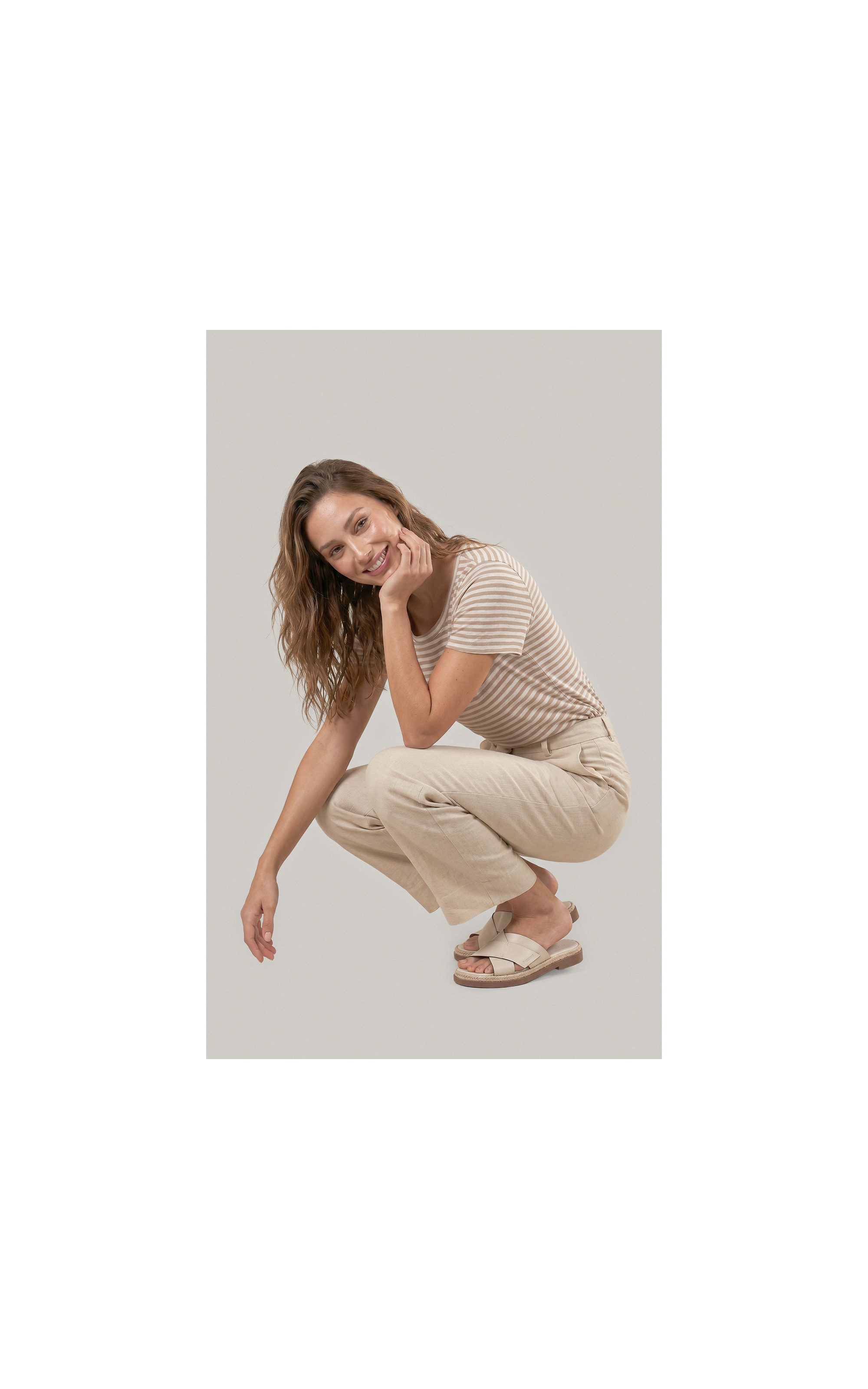 Calça Linho  Reta Bege