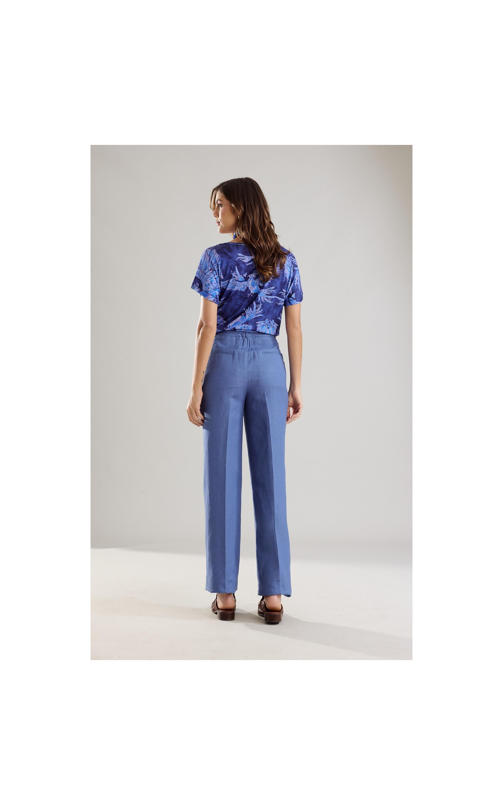 Calça Linho  Reta Petroleo