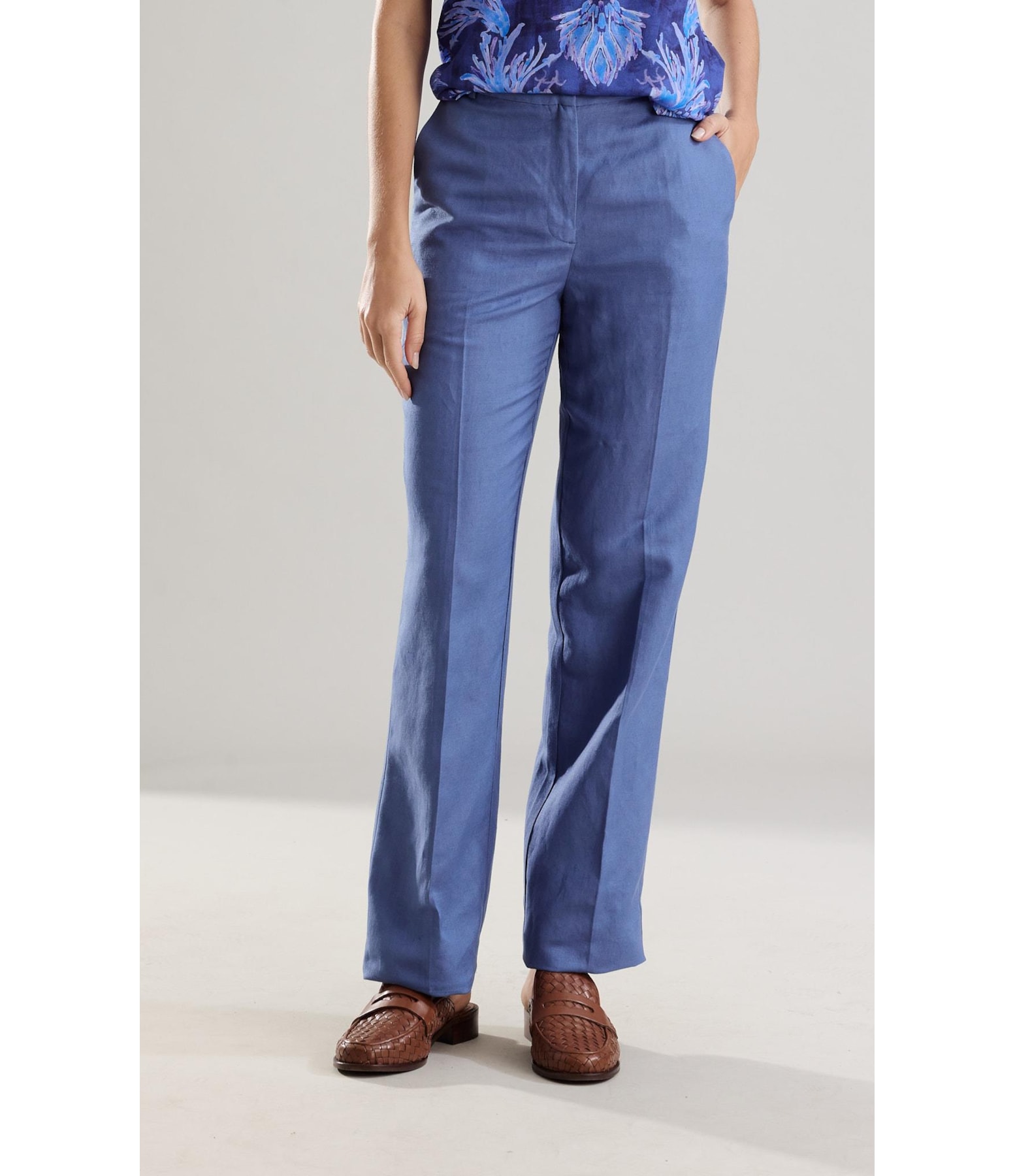Calça Linho  Reta Petroleo