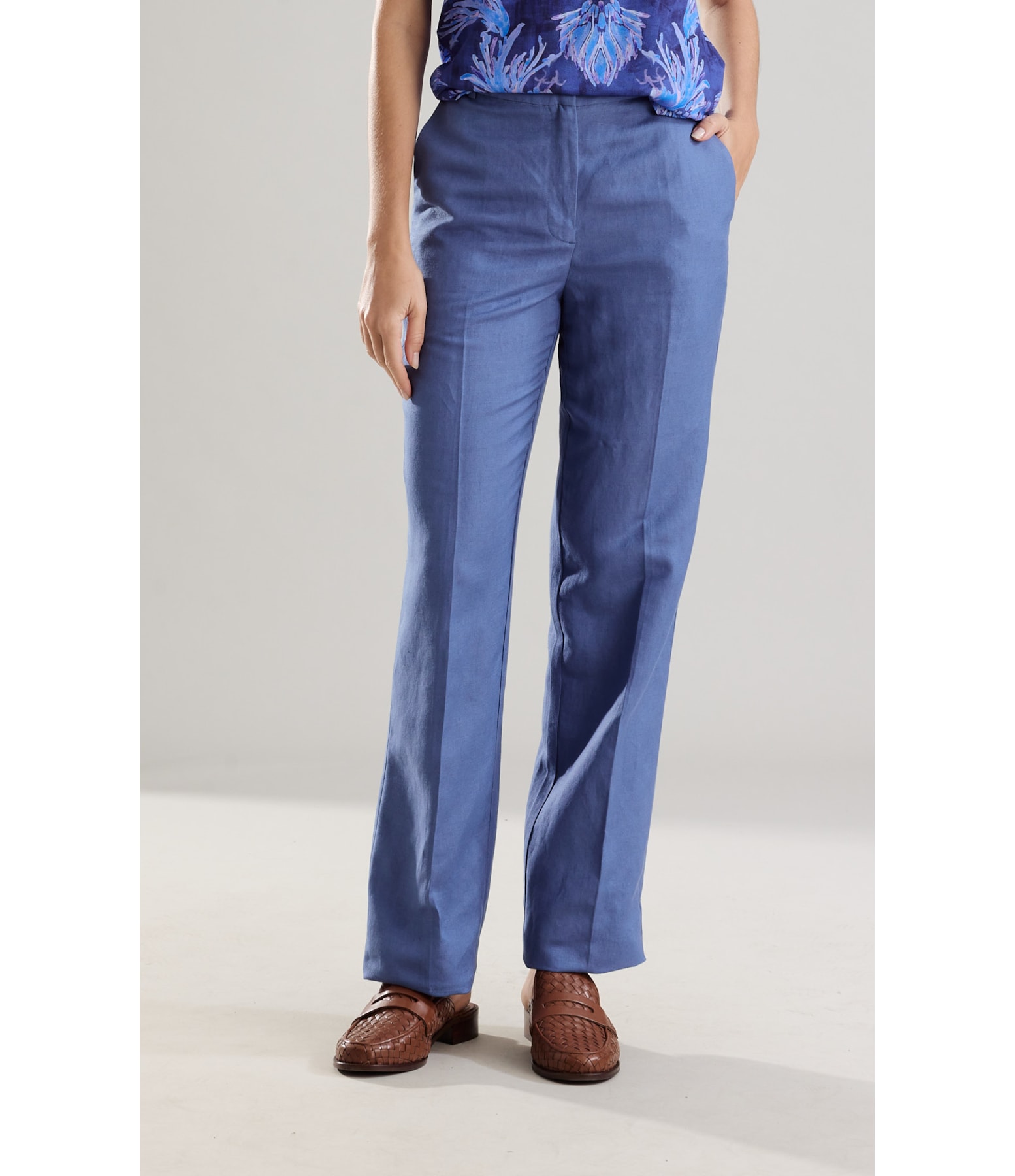 Calça Linho  Reta Petroleo