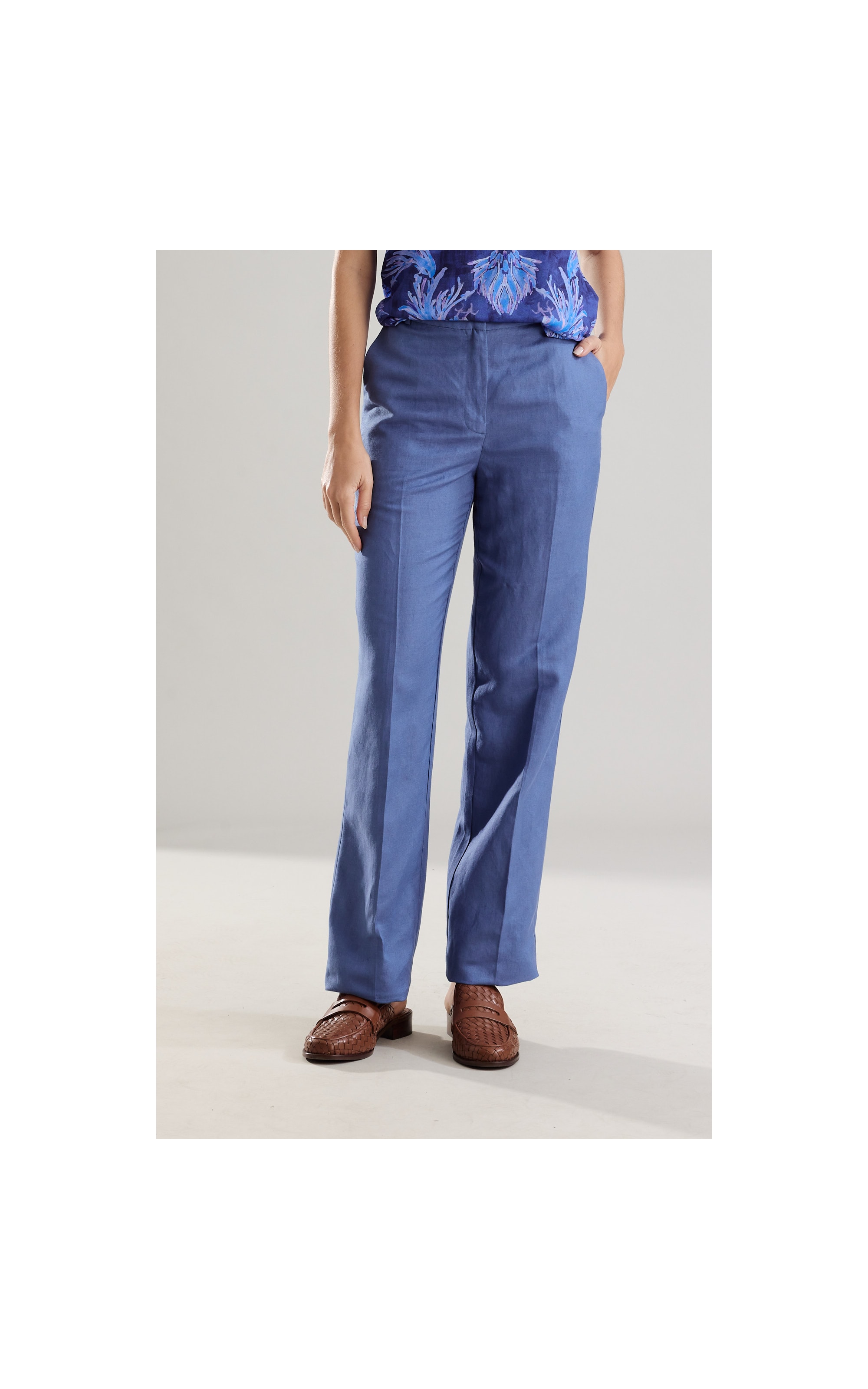 Calça Linho  Reta Petroleo