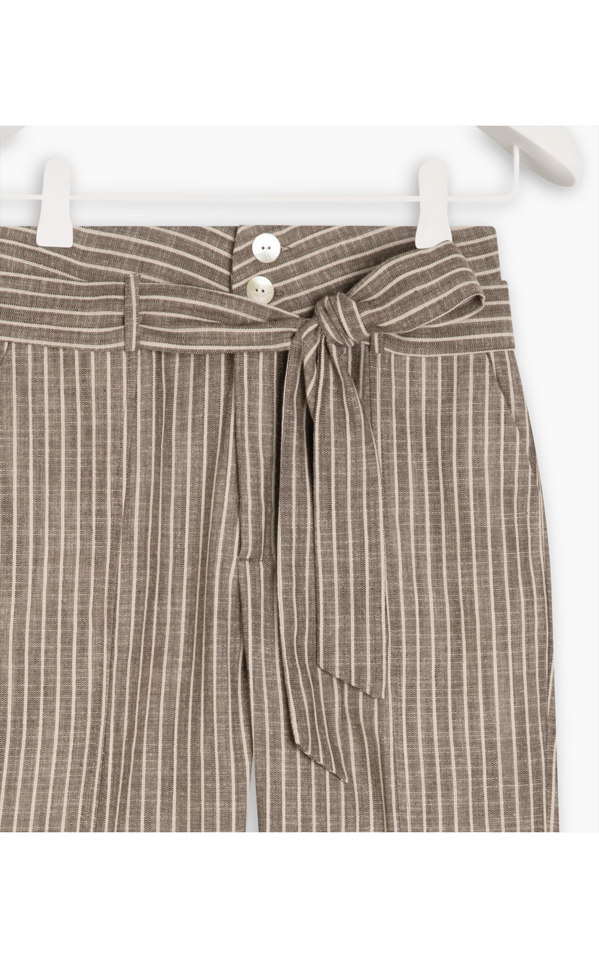 Calça Linho  Zaria Stripe  Ft Marrom