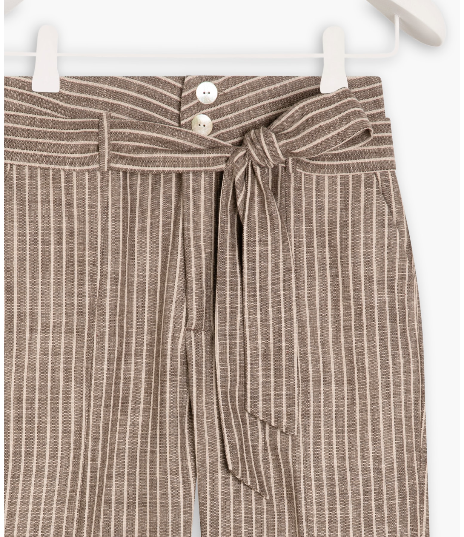 Calça Linho  Zaria Stripe  Ft Marrom