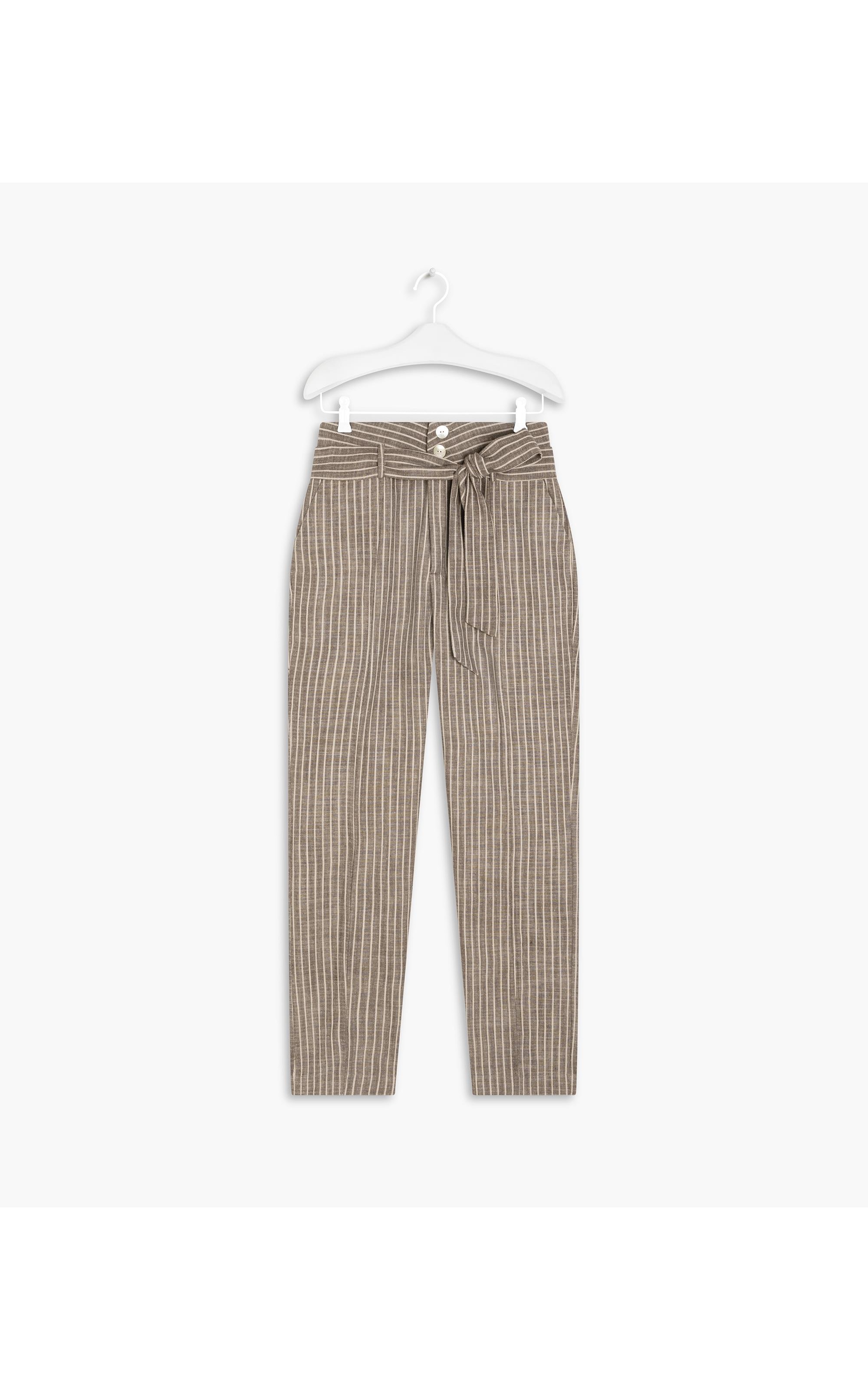 Calça Linho  Zaria Stripe  Ft Marrom