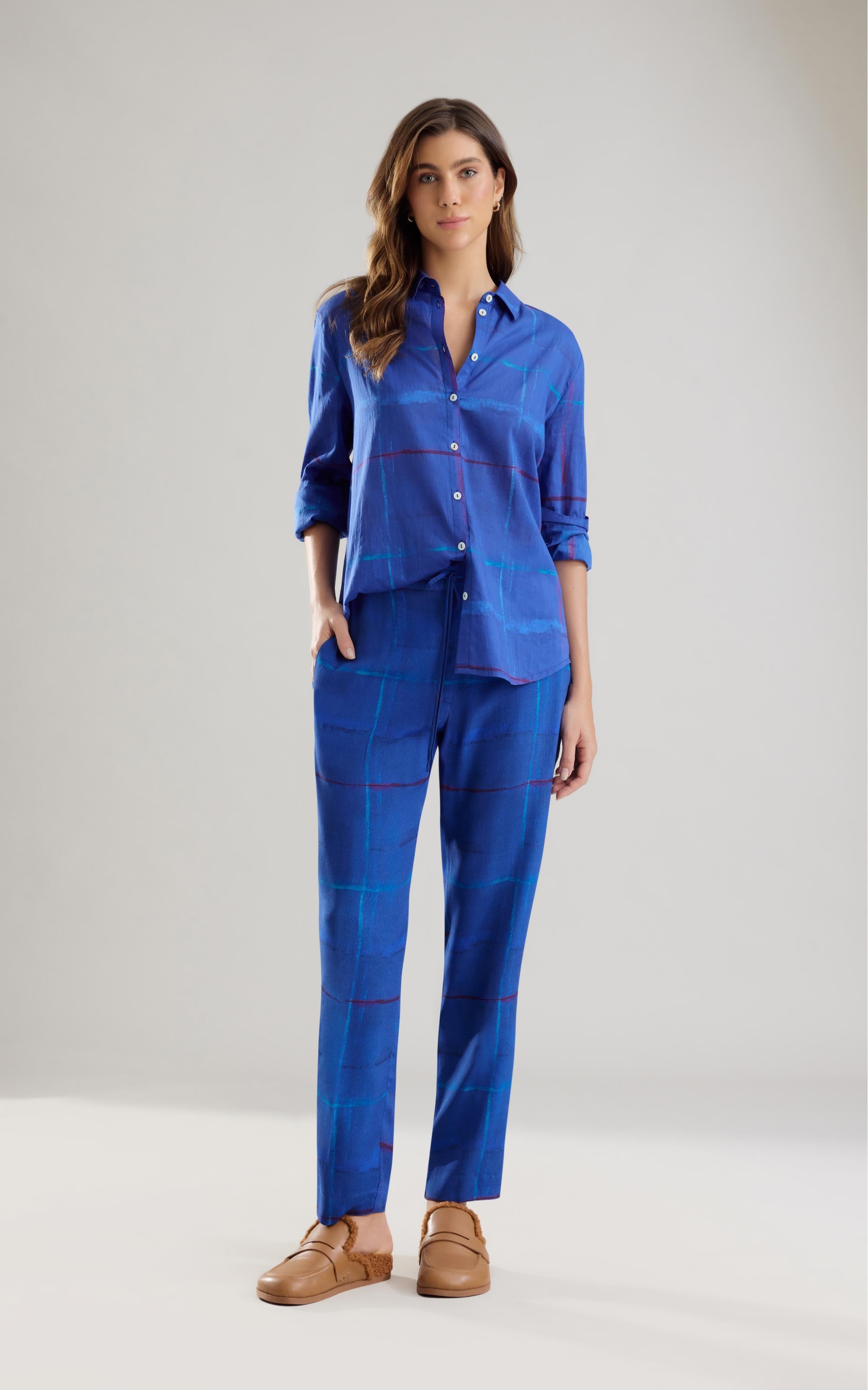 Calça Malta Xadrez Acqua Royal