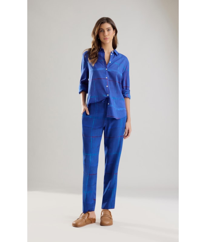 Calça Malta Xadrez Acqua Royal