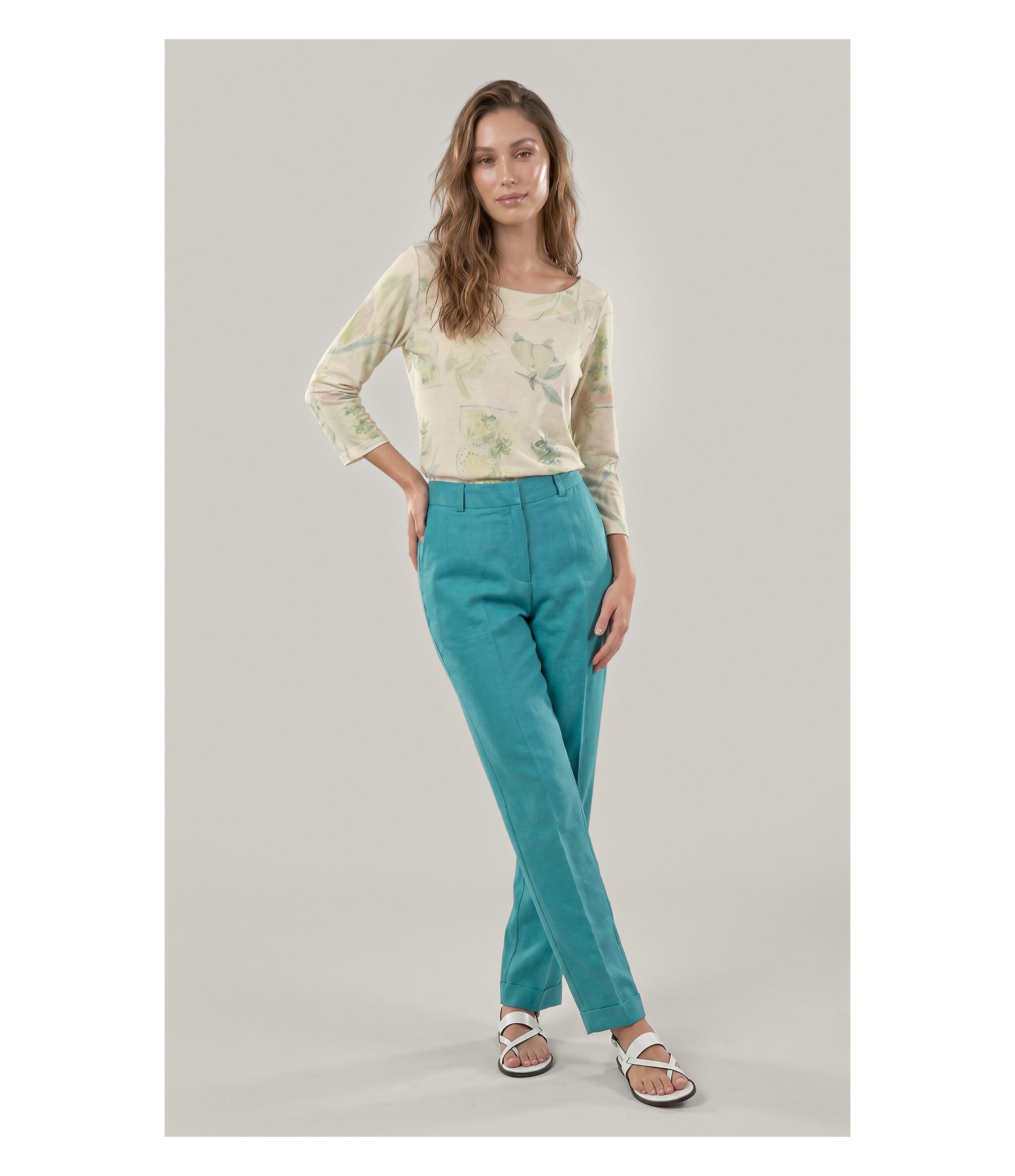 Calca Marseille Basic Fit Linho Blend Verde Jade