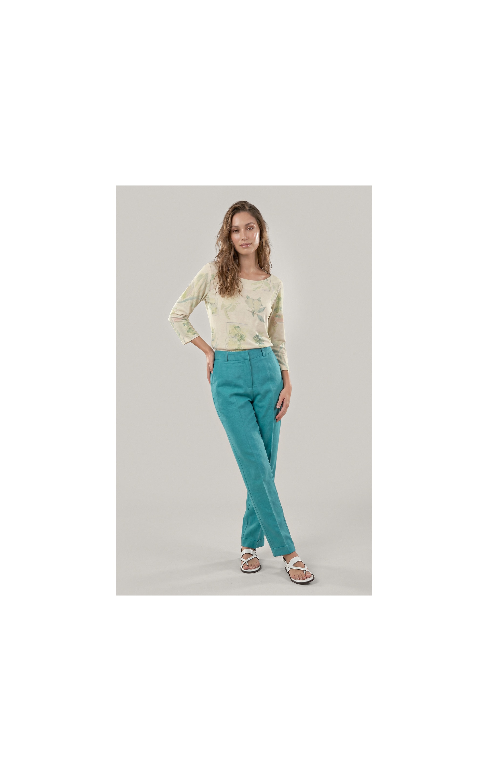 Calca Marseille Basic Fit Linho Blend Verde Jade