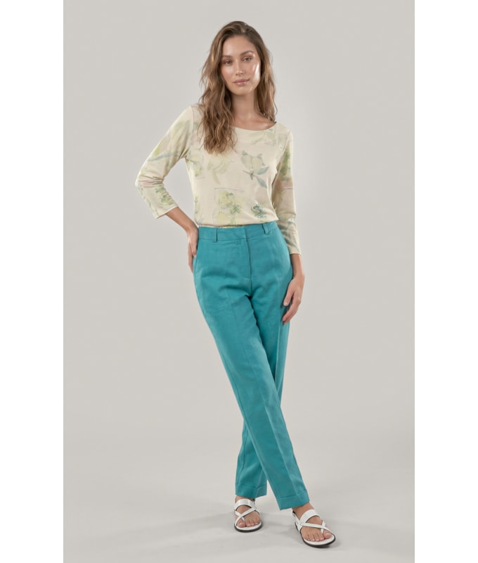 Calca Marseille Basic Fit Linho Blend Verde Jade