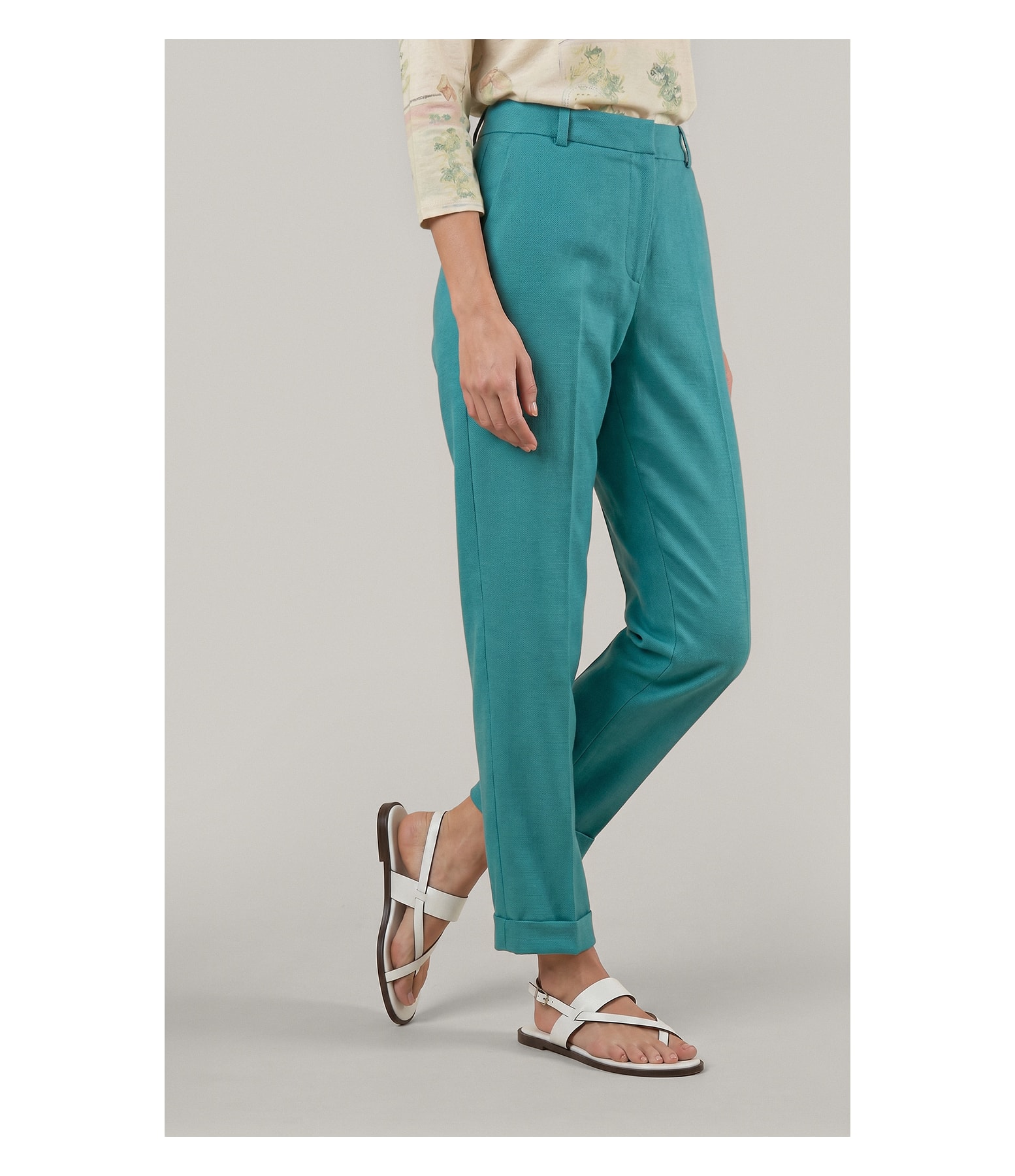 Calca Marseille Basic Fit Linho Blend Verde Jade
