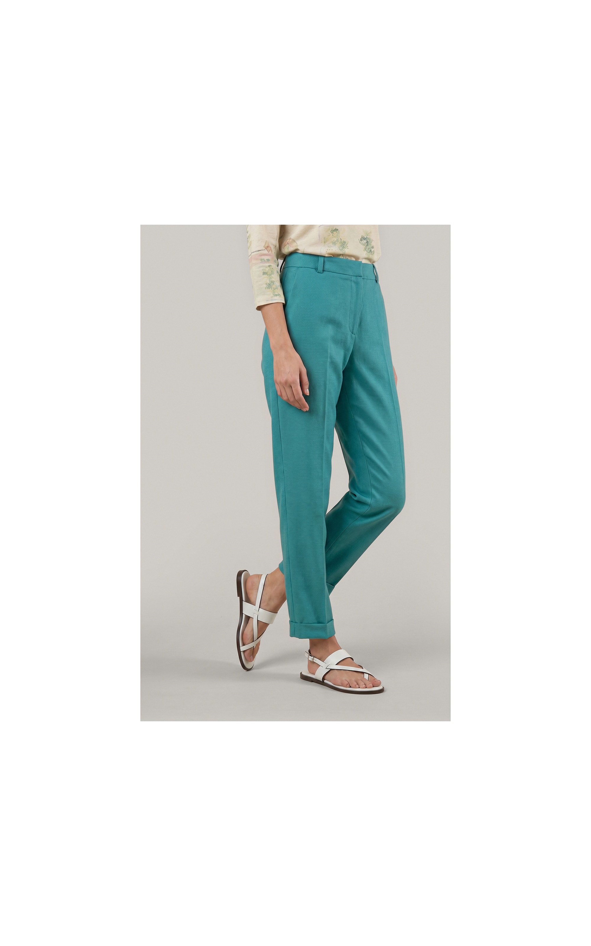 Calca Marseille Basic Fit Linho Blend Verde Jade
