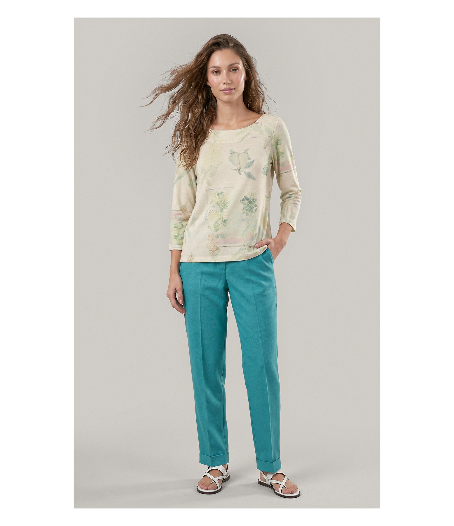 Calca Marseille Basic Fit Linho Blend Verde Jade