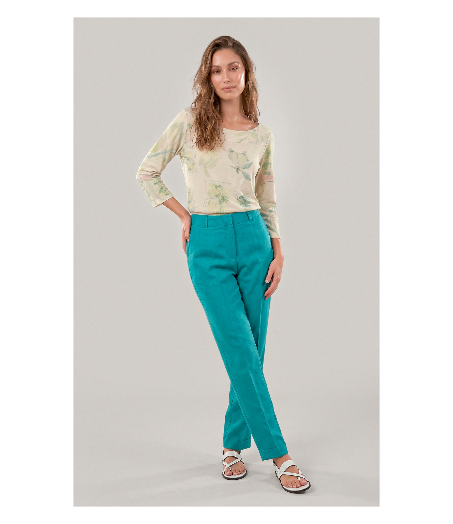 Calca Marseille Basic Fit Linho Blend Verde Jade