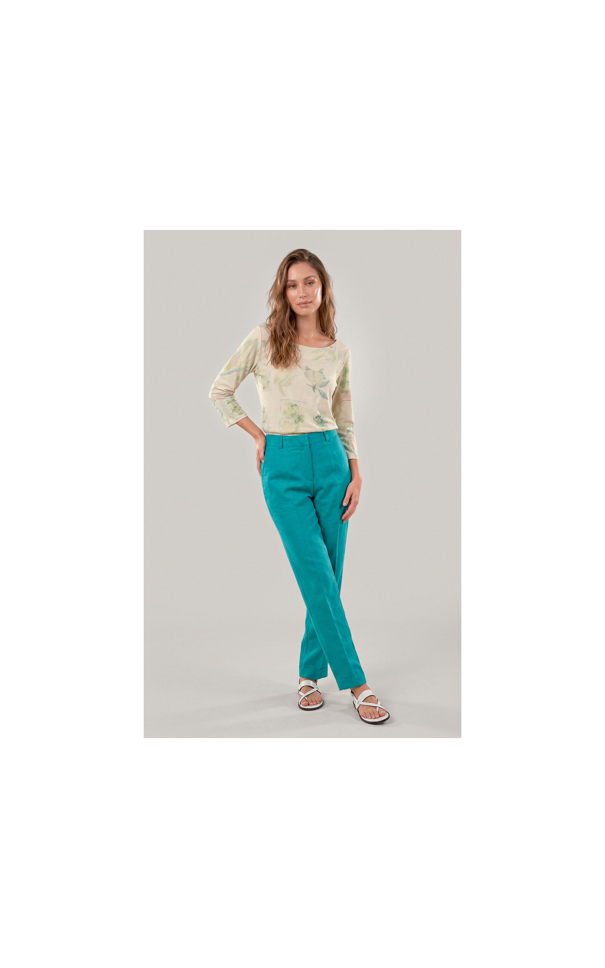 Calca Marseille Basic Fit Linho Blend Verde Jade