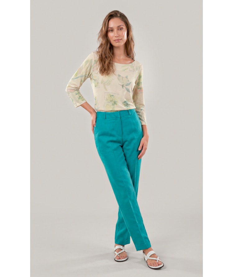 Calca Marseille Basic Fit Linho Blend Verde Jade