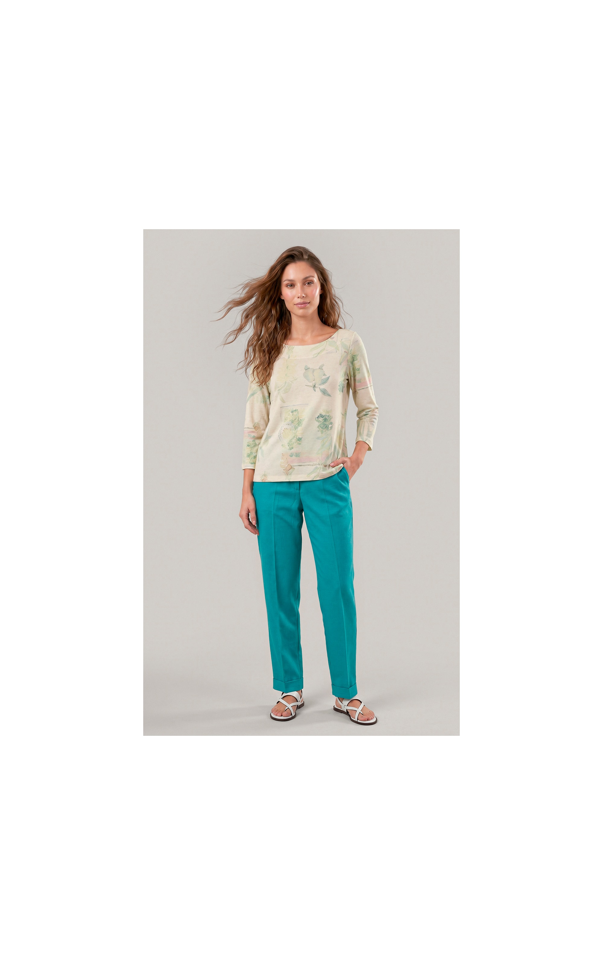 Calca Marseille Basic Fit Linho Blend Verde Jade